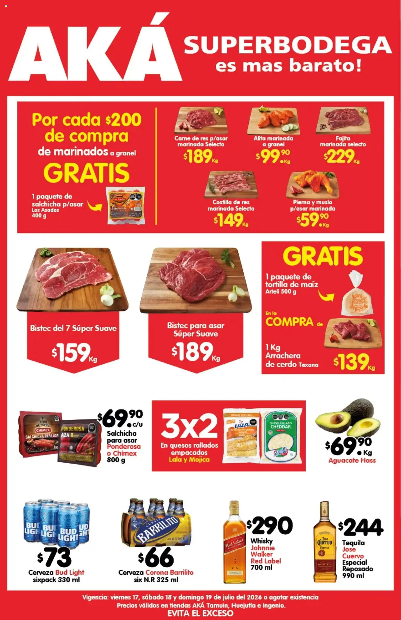 Nuevas ofertas de Arteli válidas en toda la República Mexicana desde el 17/07/2026. ¡Encuentra las mejores ofertas en Arteli folleto Carnita Asada Aká Superbodegas Foraneas! | Página: 1 | Productos: Salchicha, Cerveza, Tequila, Whisky
