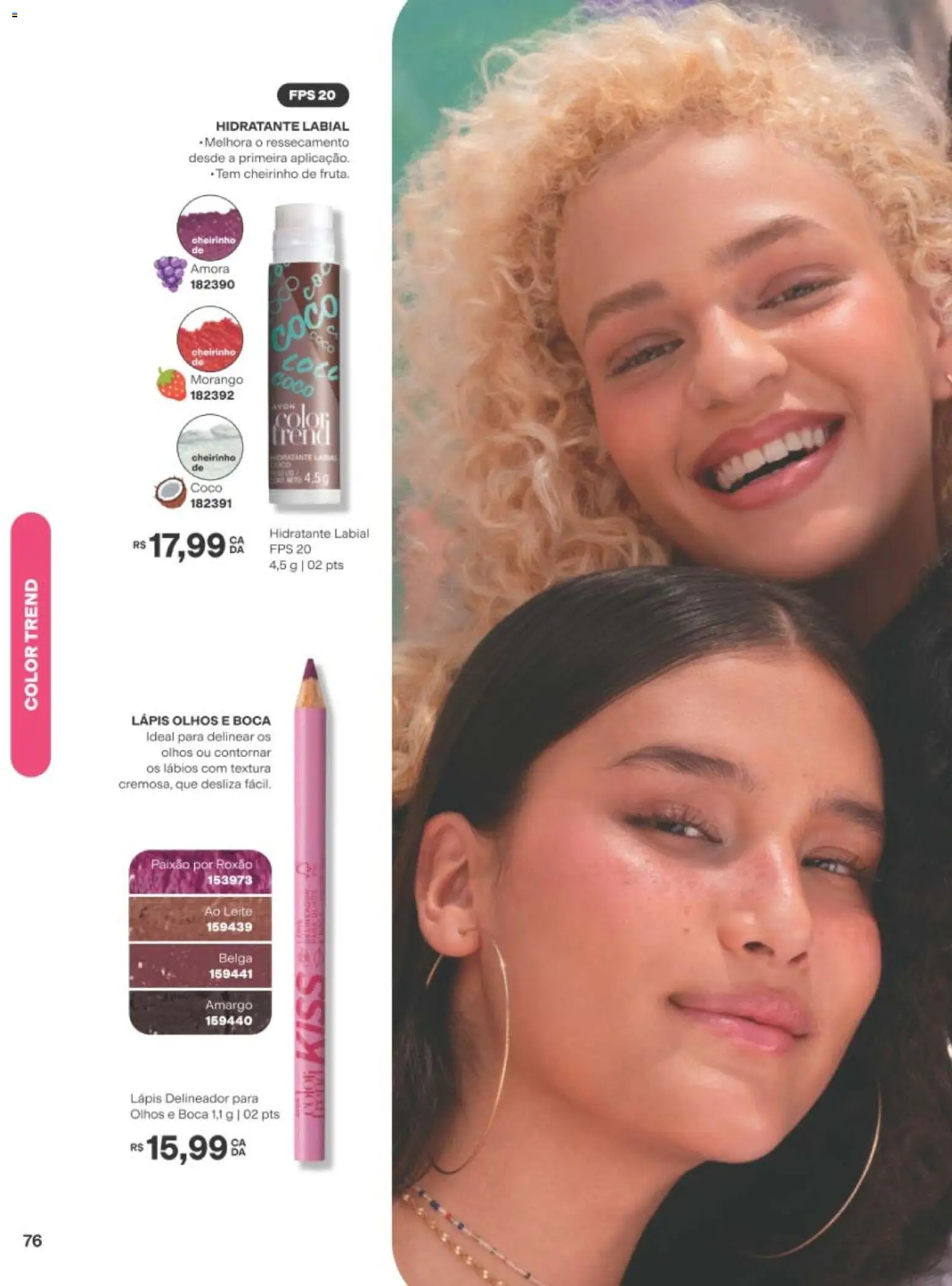 Avon Folheto - válido de 19/07/2026 | Página: 76 | Produtos: Coco, Delineador, Lápis, Leite