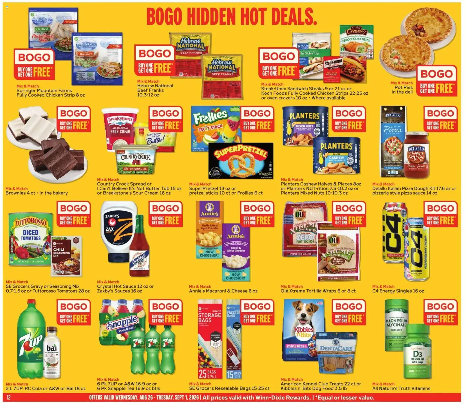 Winn Dixie Weekly Ad - valid from 08/26/2026 | Page: 12 | Products: Spread, Sour cream, Chicken strips, Freezer