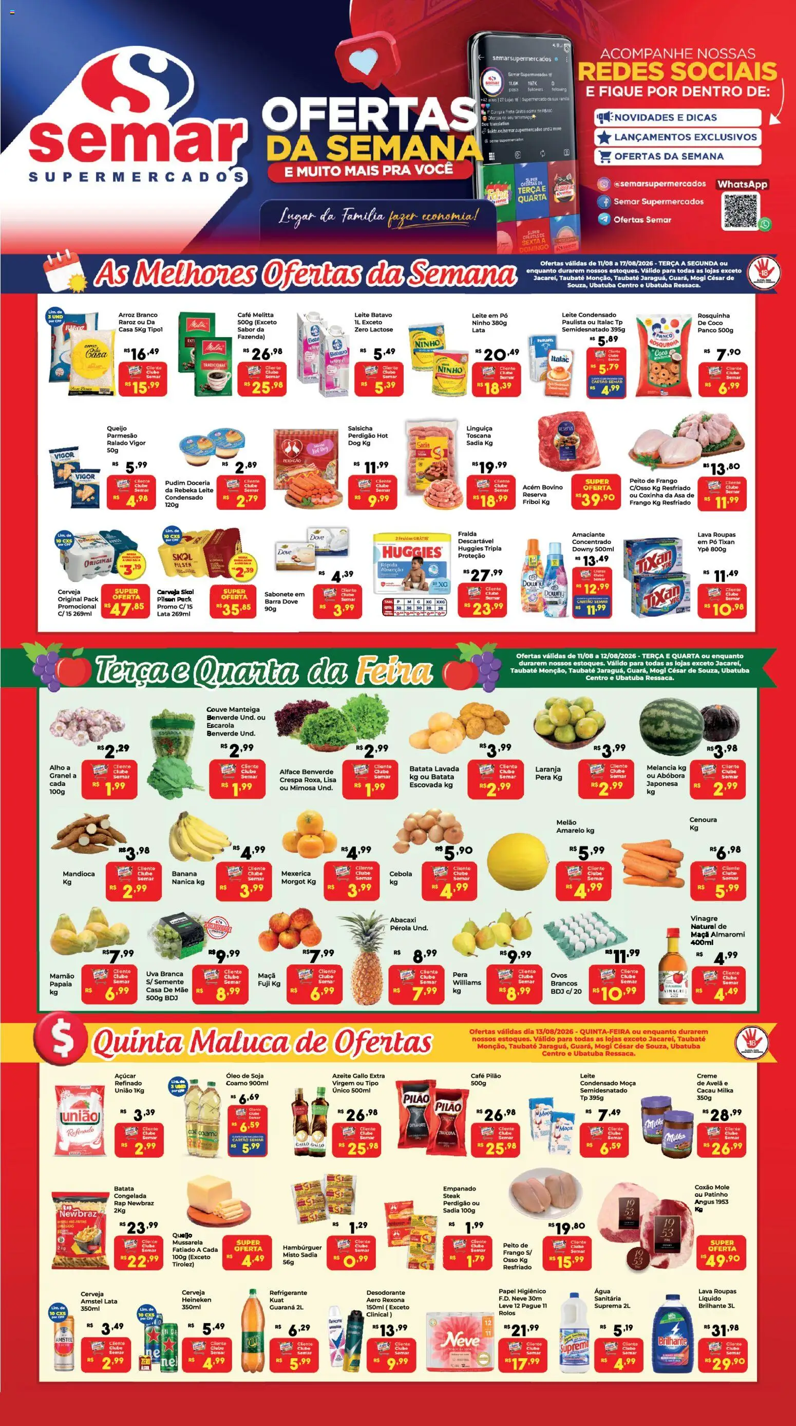 Semar Supermercado Folheto - válido de 11/08/2026 | Página: 1 | Produtos: Melancia, Cebola, Pó, Soja