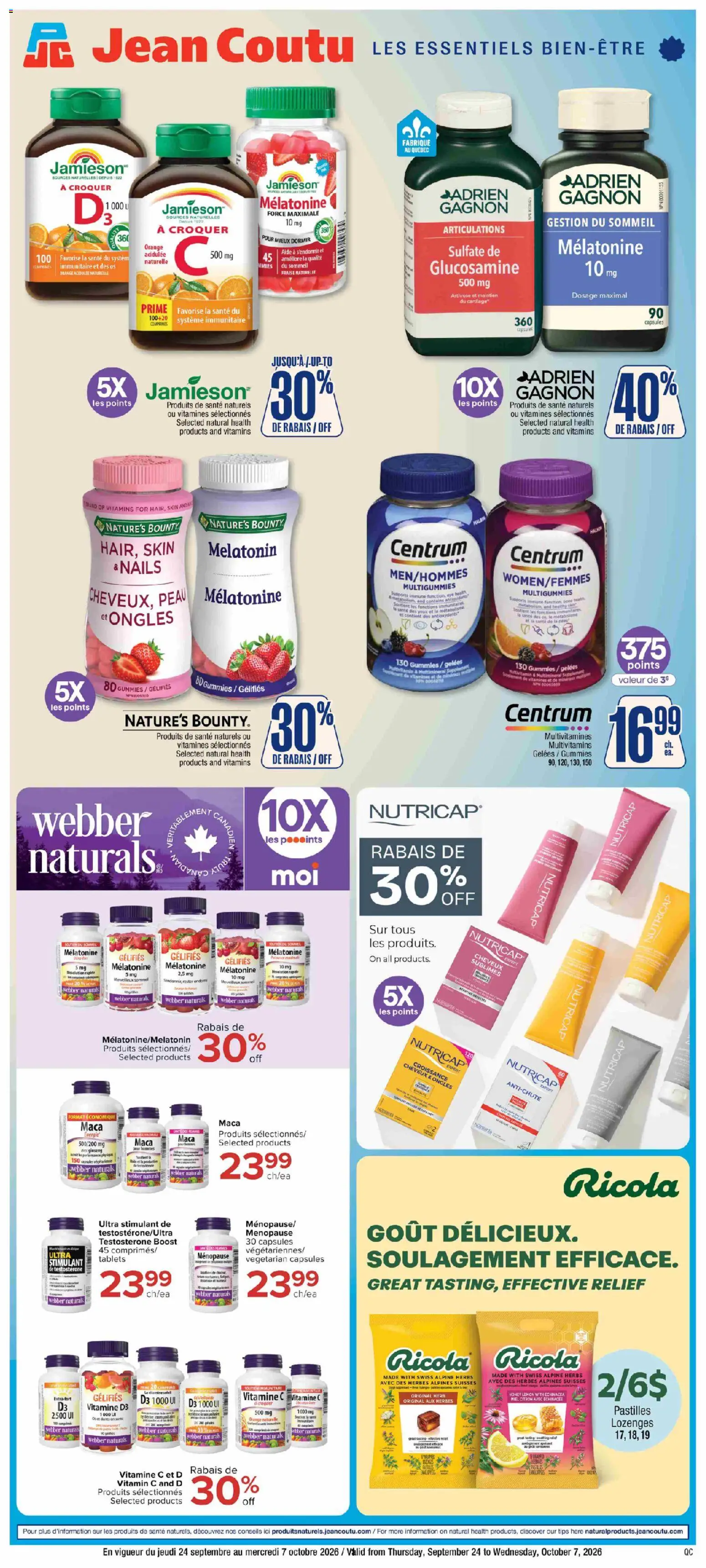 Jean Coutu flyer valid from Sep 24, 2026 | Page: 1 | Products: Herbs, Honey, Capsules