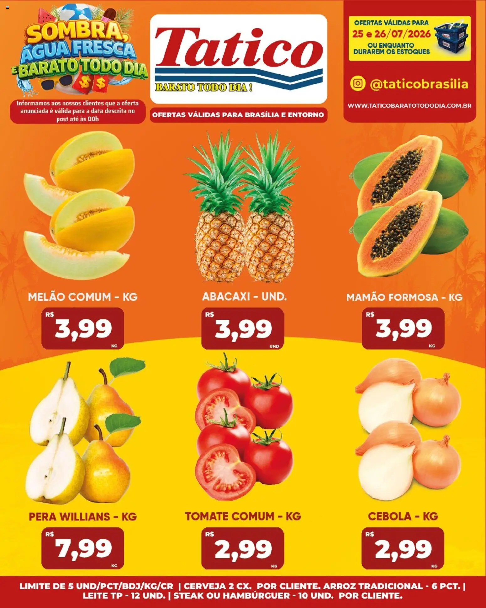 Tatico Folheto - válido de 25/07/2026 | Página: 19 | Produtos: Pera, Cebola, Leite, Arroz