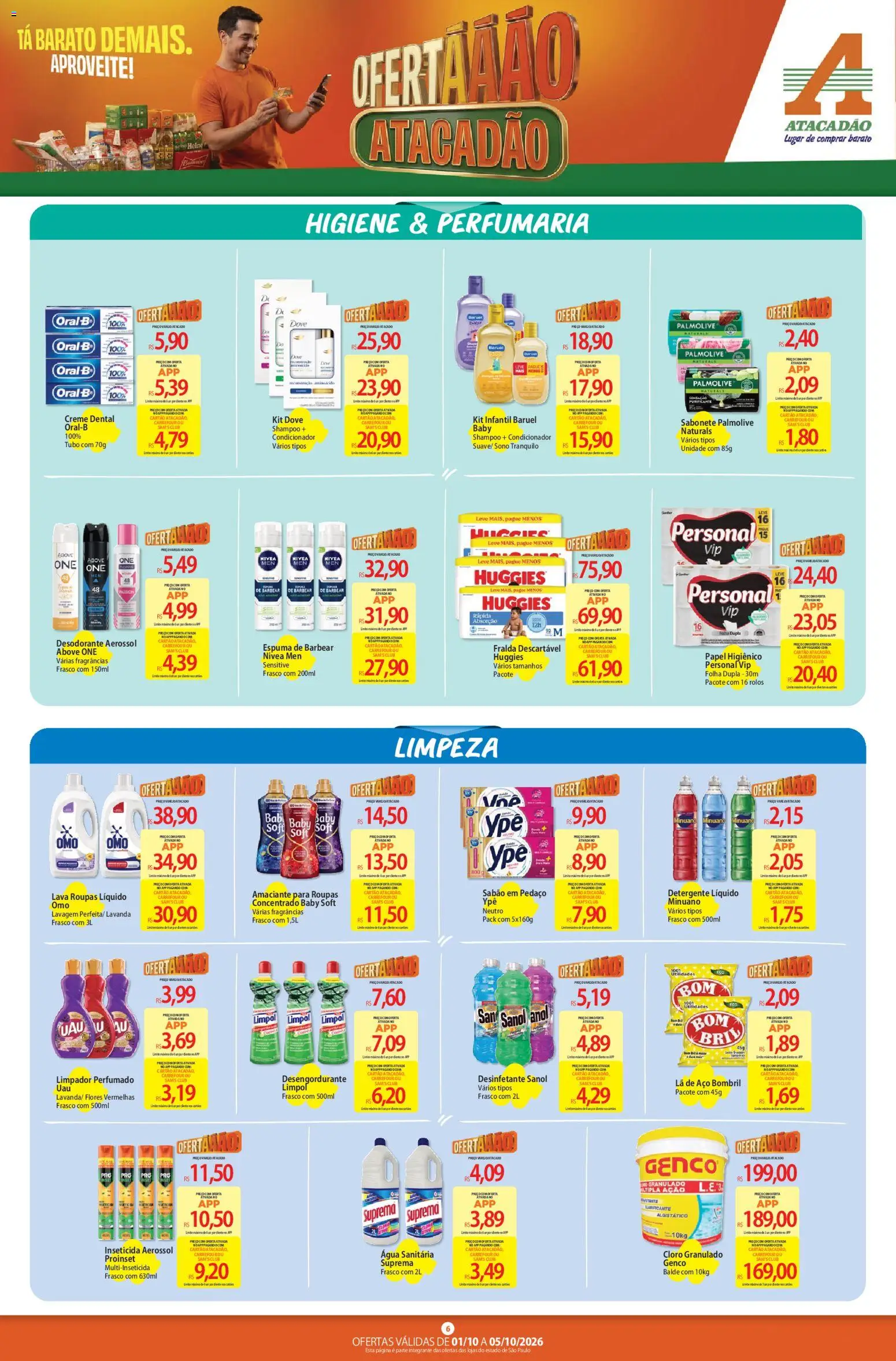 Atacadão Folheto - válido de 01/10/2026 | Página: 6 | Produtos: Condicionador, Desengordurante, Desodorante, Água sanitária