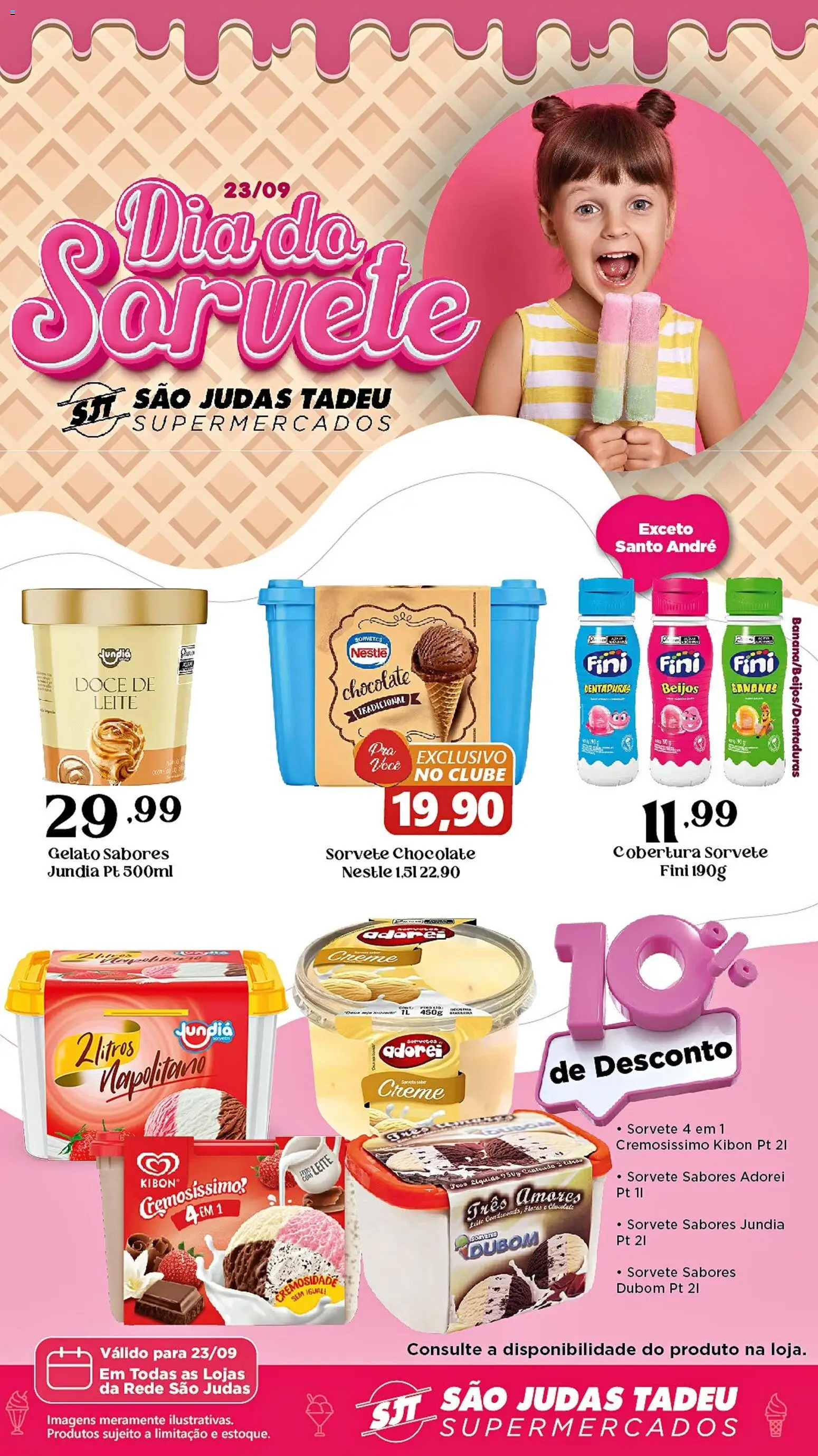 São Judas Tadeu Folheto - válido de 23/09/2026 | Página: 1 | Produtos: Leite, Chocolate, Bananas, Sorvete