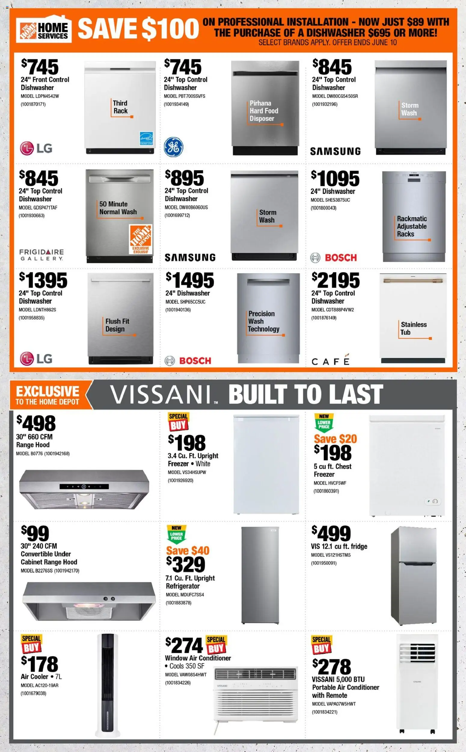Home Depot flyer valid from 28.05.2026 | Page: 10 | Products: Refrigerator, Dishwasher, Range hood, Cabinet