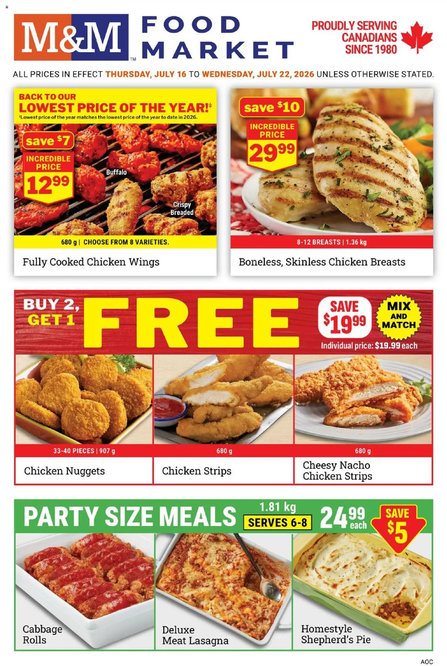 M&M Food Market flyer valid from Jul 16, 2026 | Page: 1 | Products: Chicken wings, Chicken breasts, Chicken