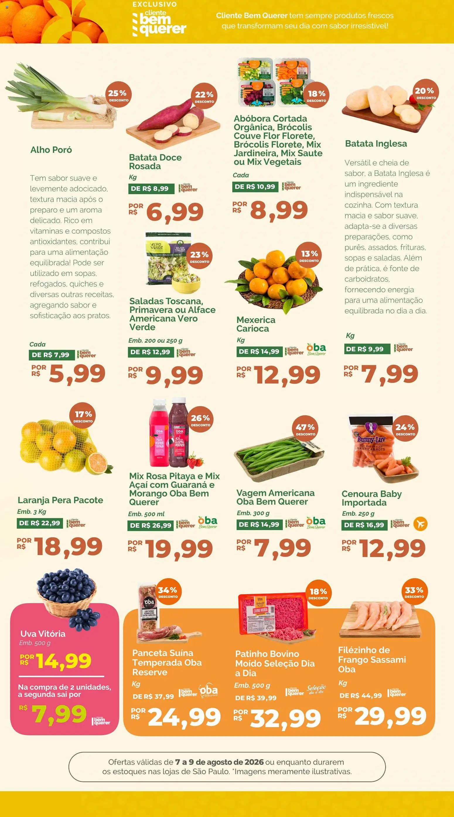 Oba Hortifruti Folheto - válido de 07/08/2026 | Página: 5 | Produtos: Pera, Cenoura, Salada, Frango