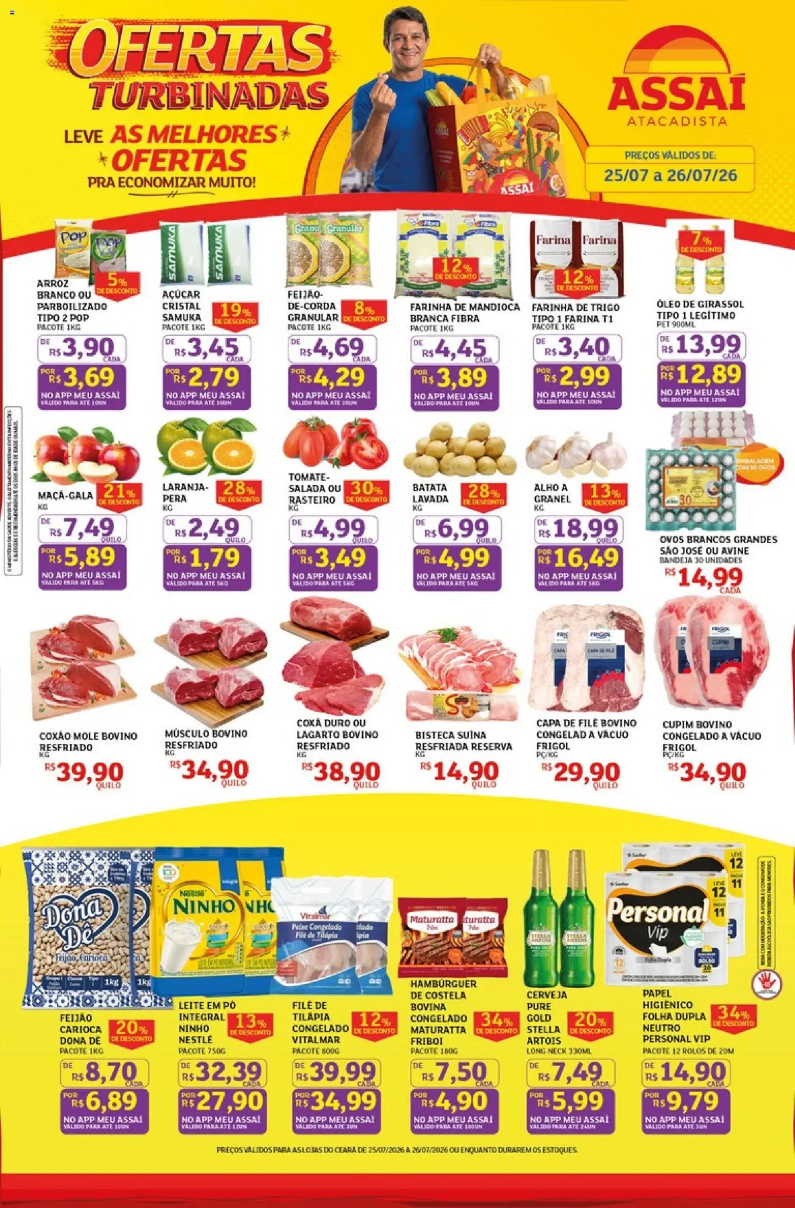 Assaí Atacadista Folheto - válido de 25/07/2026 | Página: 1 | Produtos: Tilápia, Açúcar, Batata, Leite em pó