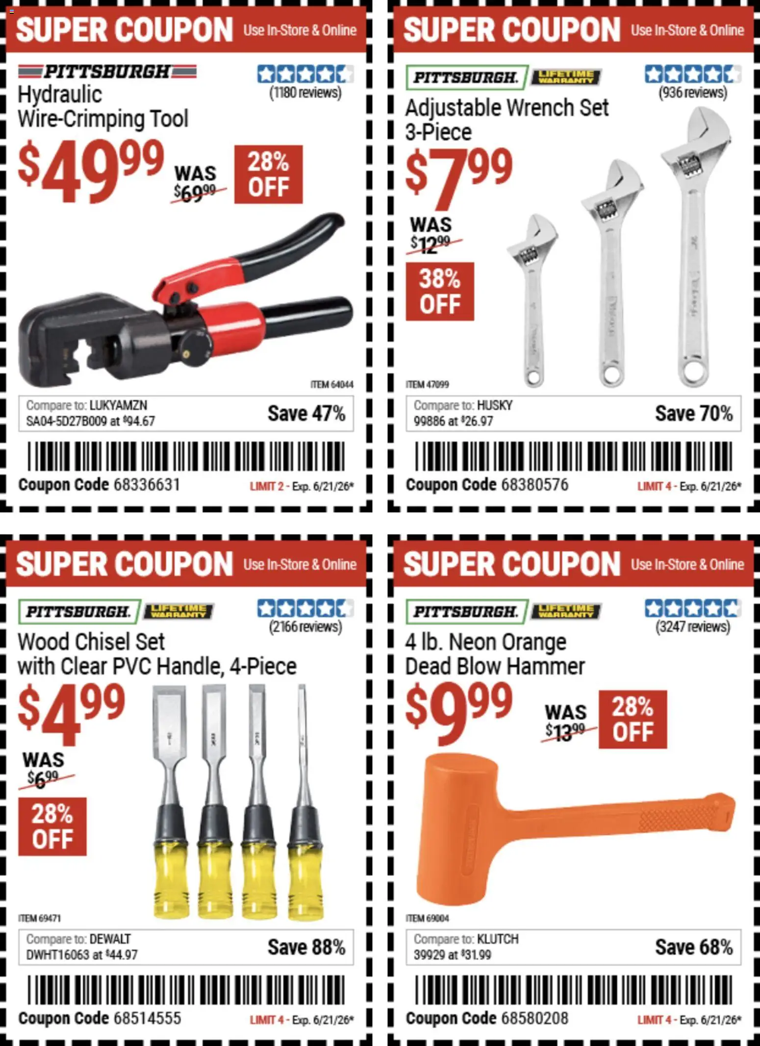 Harbor Freight Weekly Ad - valid from 08.06.2026 | Page: 13 | Products: Wrench, Hammer, Chisel