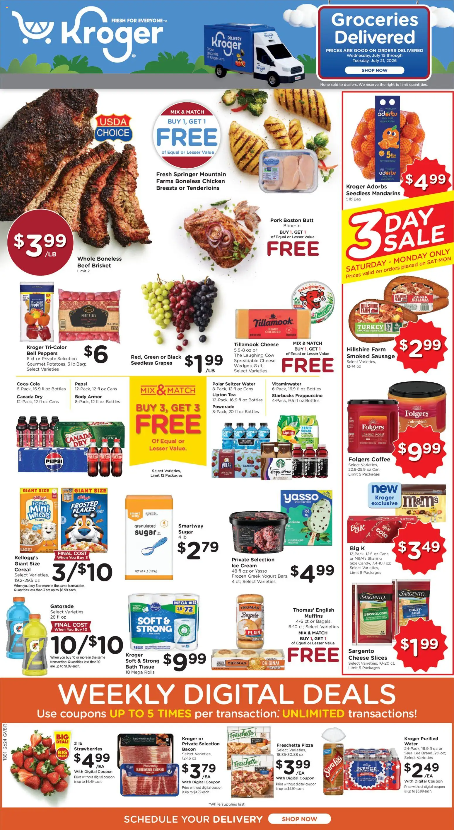 Kroger Ad - valid from 07/15/2026 | Page: 1 | Products: Ginger, Sugar, Sausage, Bag