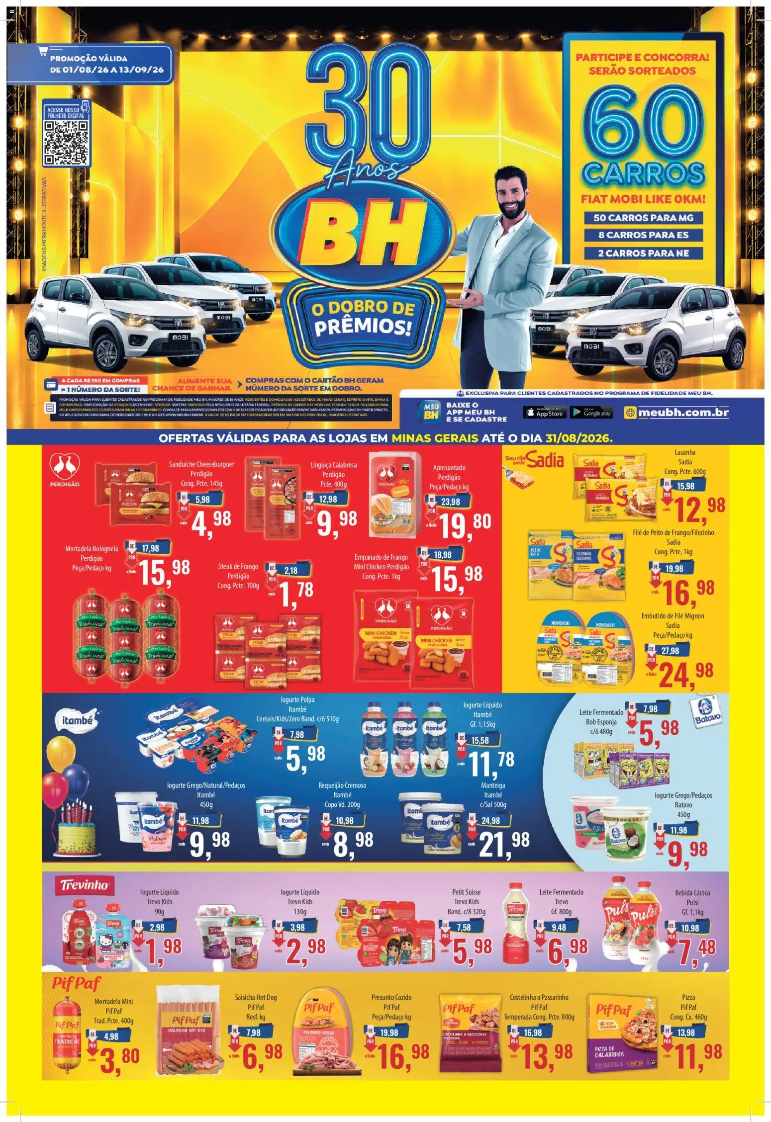 Supermercados BH Folheto - válido de 17/08/2026 | Página: 1 | Produtos: Esponja, Pizza, Sanduíche, Requeijão