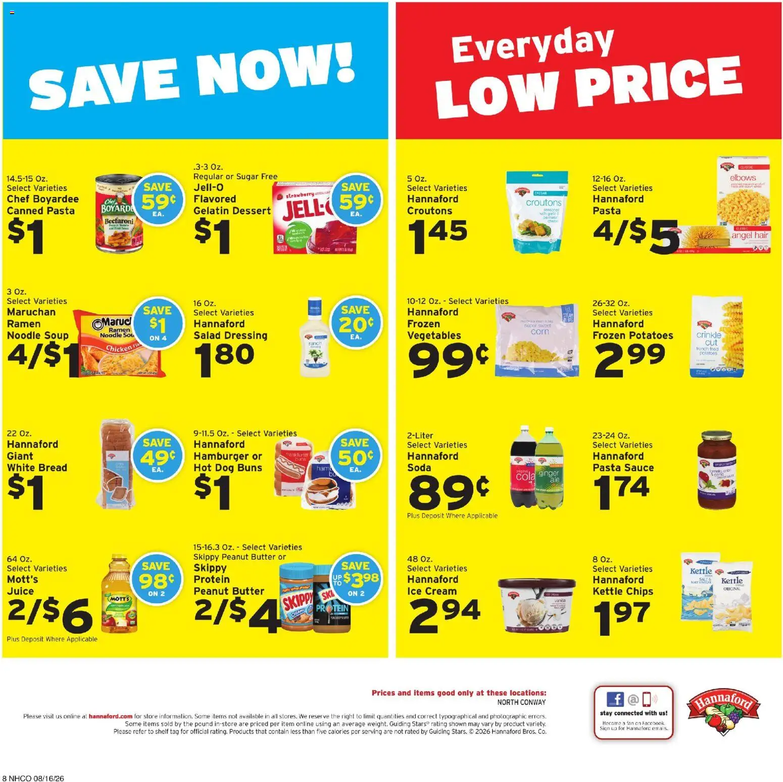 Hannaford Ad - valid from 08/16/2026 | Page: 8 | Products: Ginger, Pasta, Sauce, Dressing