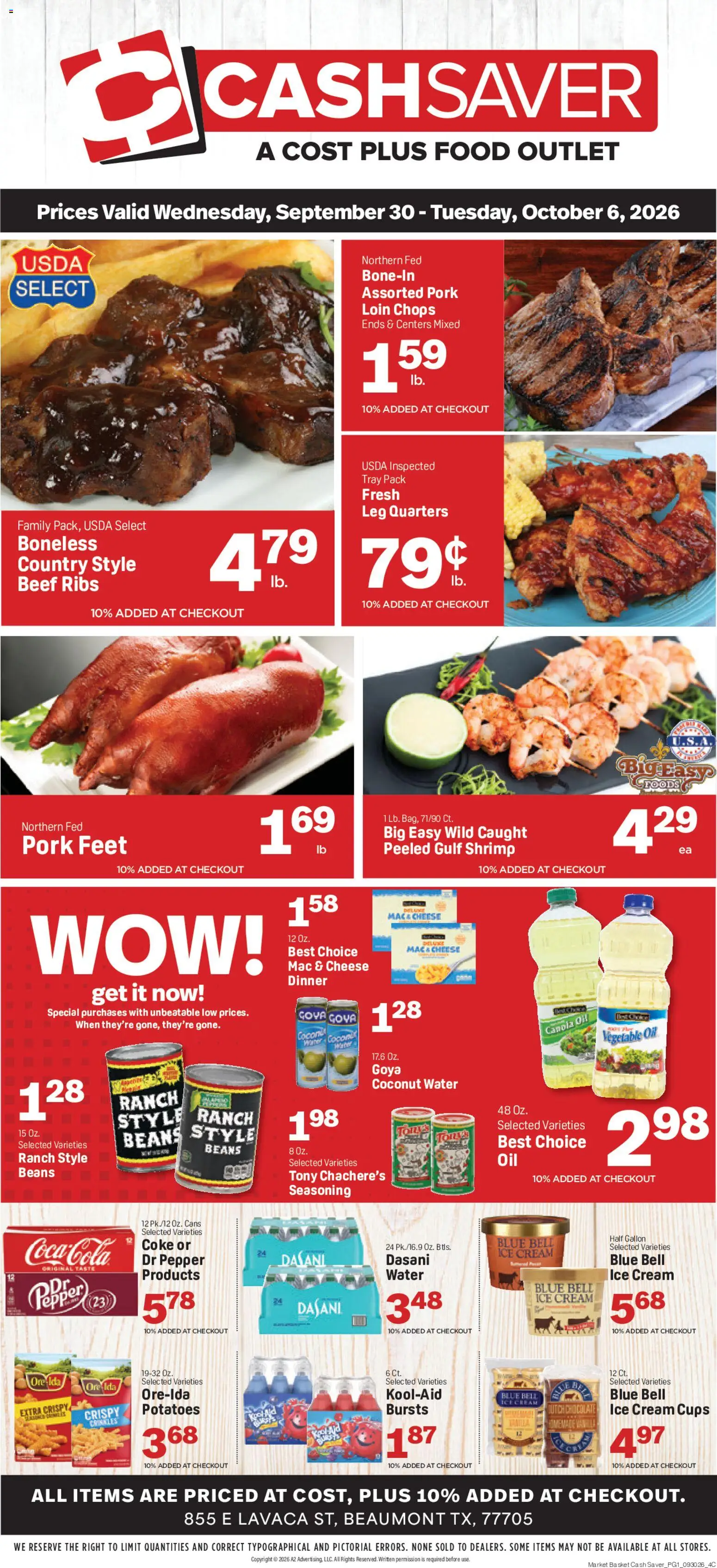 Market Basket Cash Saver Weekly Ad - valid from 09/30/2026 | Page: 1 | Products: Pork, Cream, Pepper, Beans
