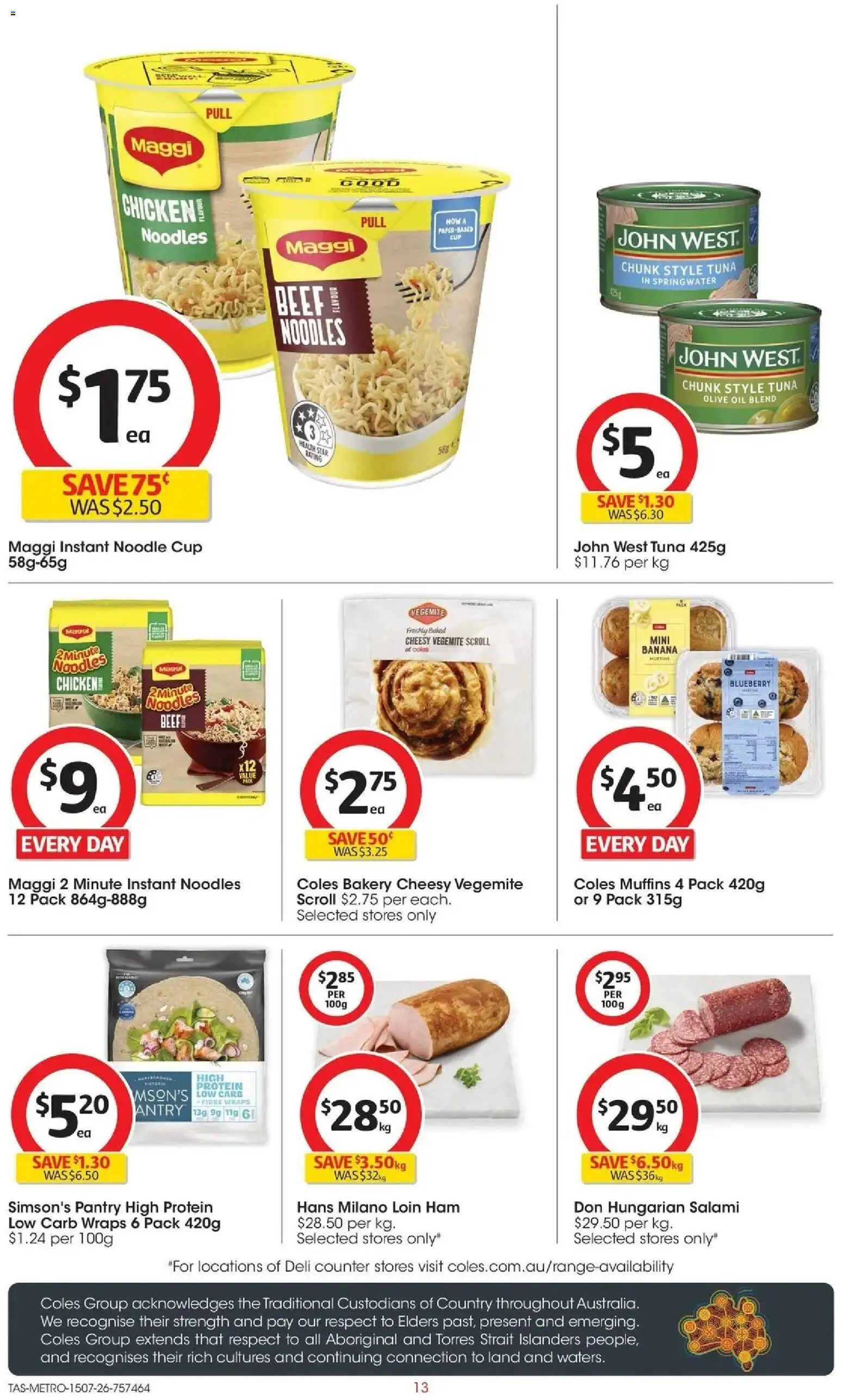 Coles catalogue - valid from 15/07/2026 | Page: 13 | Products: Beef, Tuna, Vegemite, Bakery