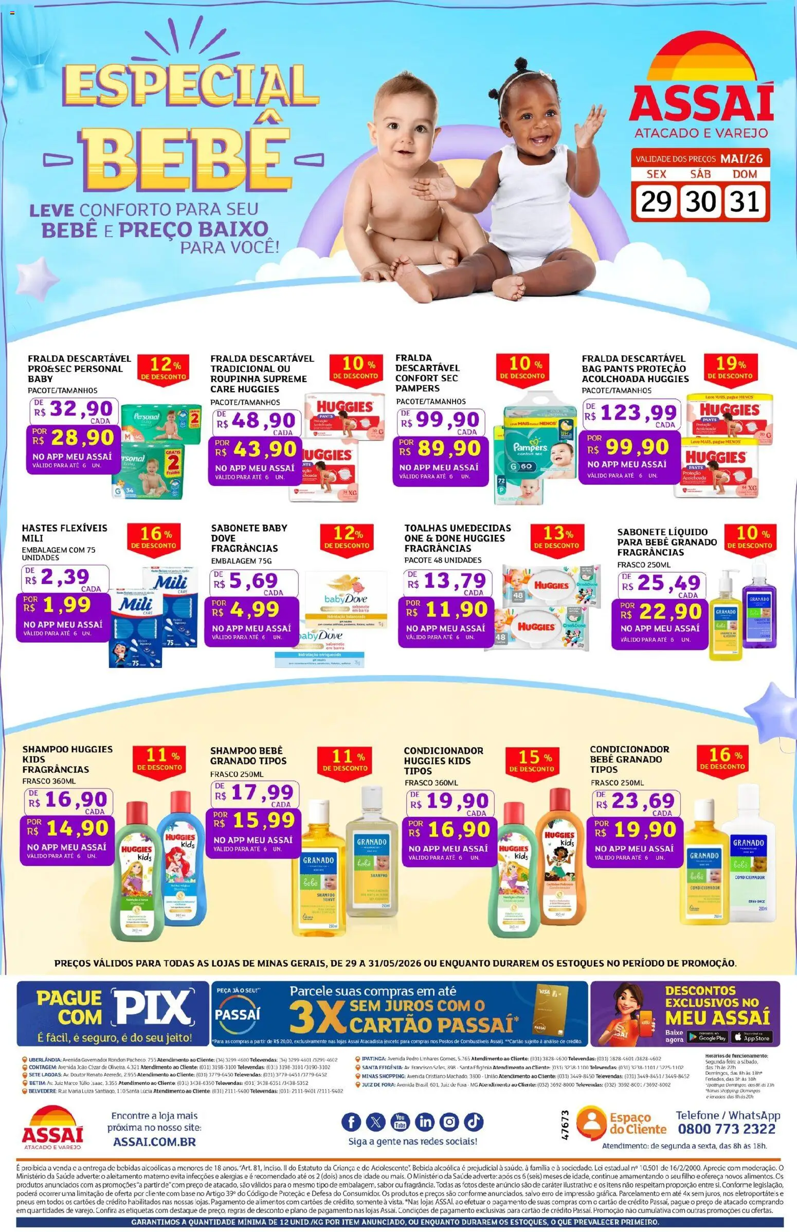 Assaí Atacadista Folheto - válido de 29.05.2026 | Página: 1 | Produtos: Pneus, Baixo, Bebida, Dove