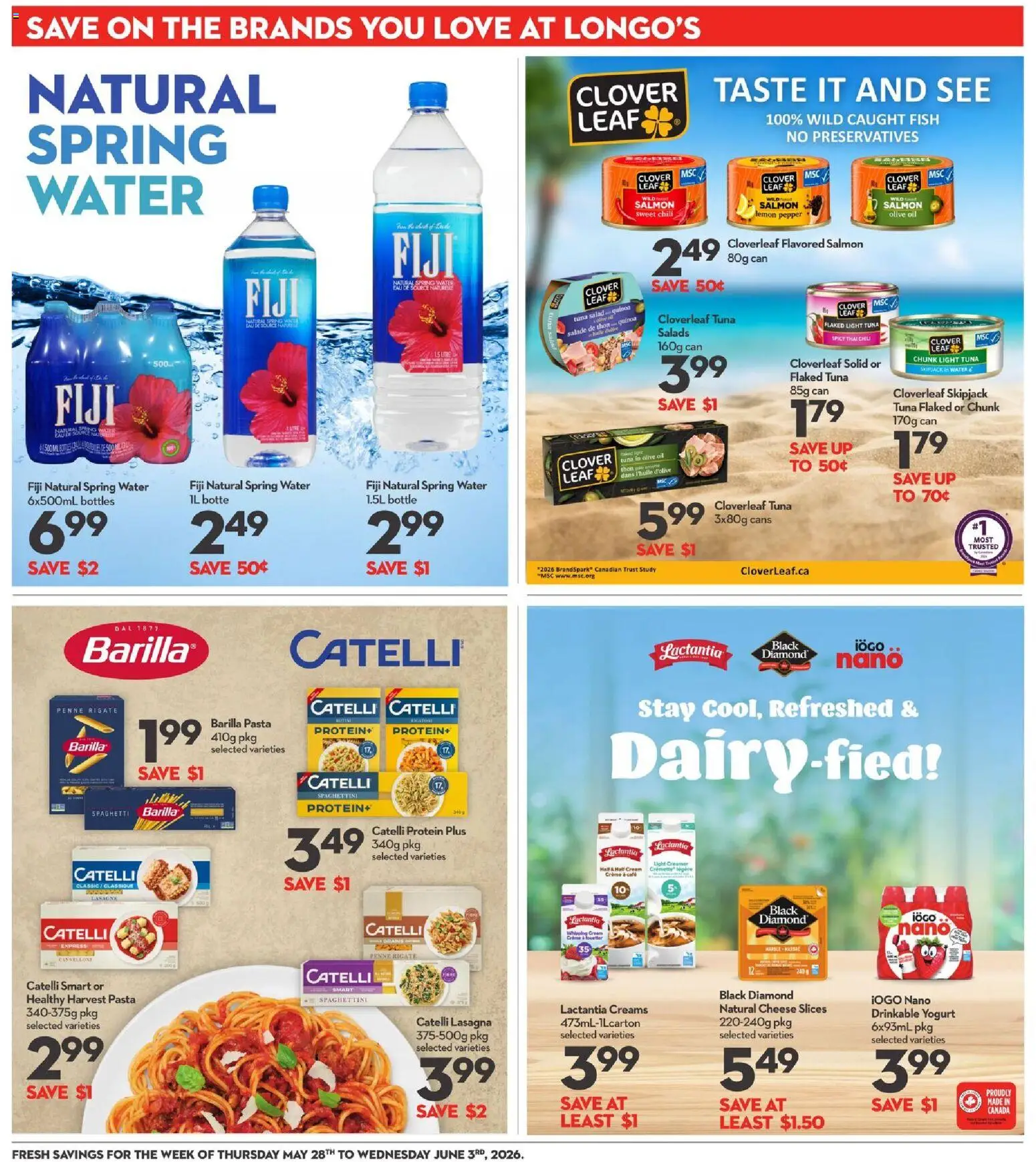 Longo's flyer valid from 28.05.2026 | Page: 25 | Products: Fish, Pasta, Cheese, Yogurt