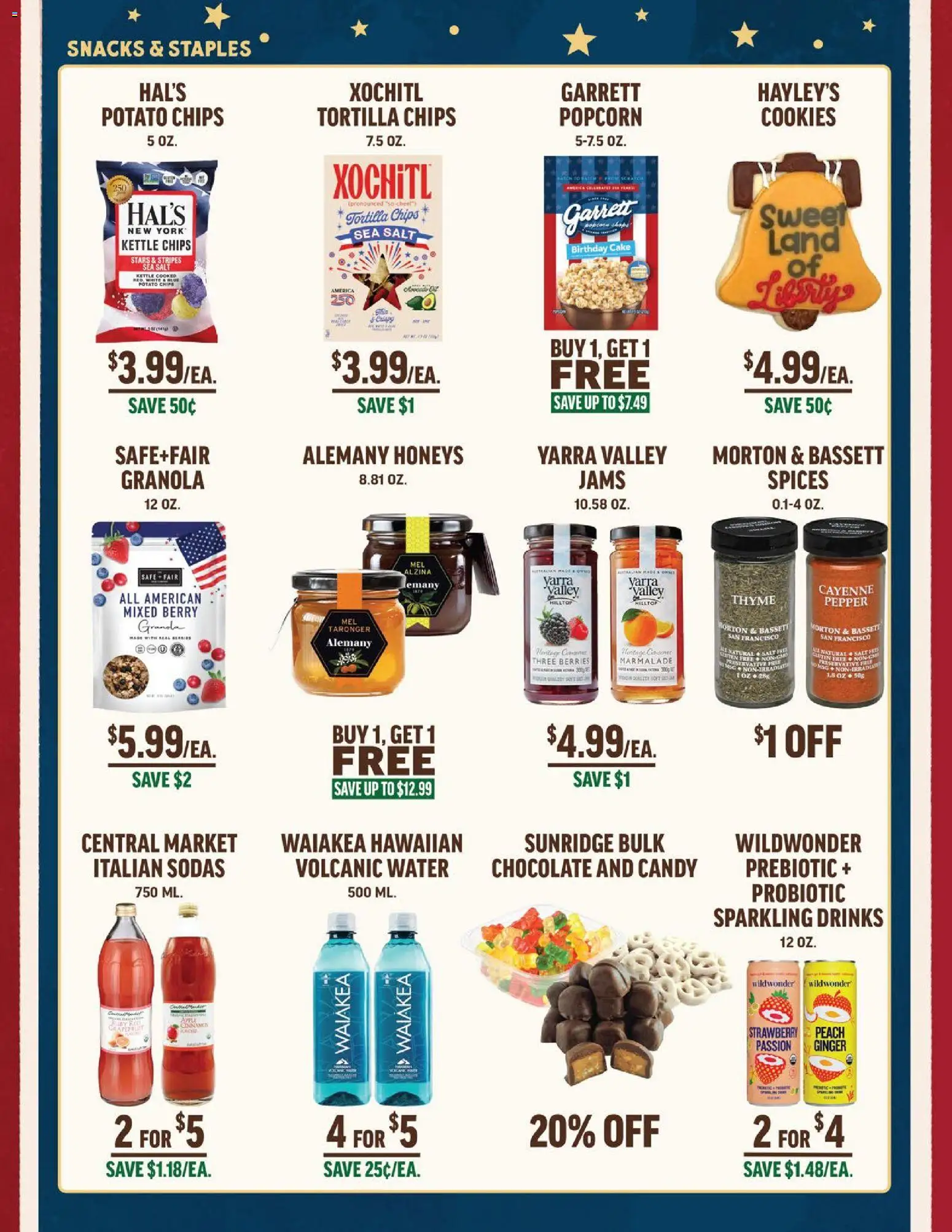 Central Market Weekly Ad - valid from 06/24/2026 | Page: 4 | Products: Ginger, Chips, Cookies, Water