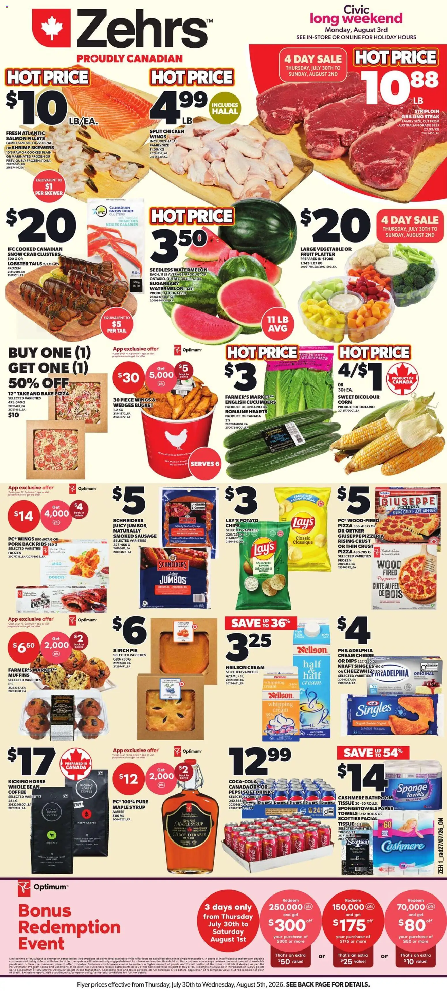 Zehrs flyer valid from Jul 30, 2026 | Page: 1 | Products: Cream, Corn, Milk, Chicken