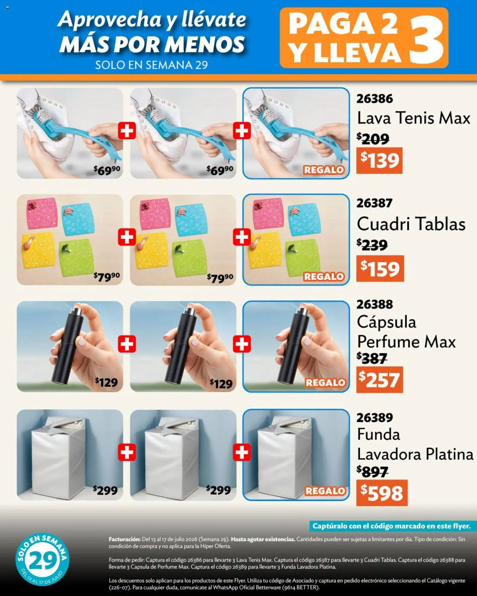 Nuevas ofertas de Betterware válidas en toda la República Mexicana desde el 13/07/2026. ¡Encuentra las mejores ofertas en Betterware catálogo Verano de ofertas! | Página: 11 | Productos: Tenis, Funda, Lavadora, Perfume