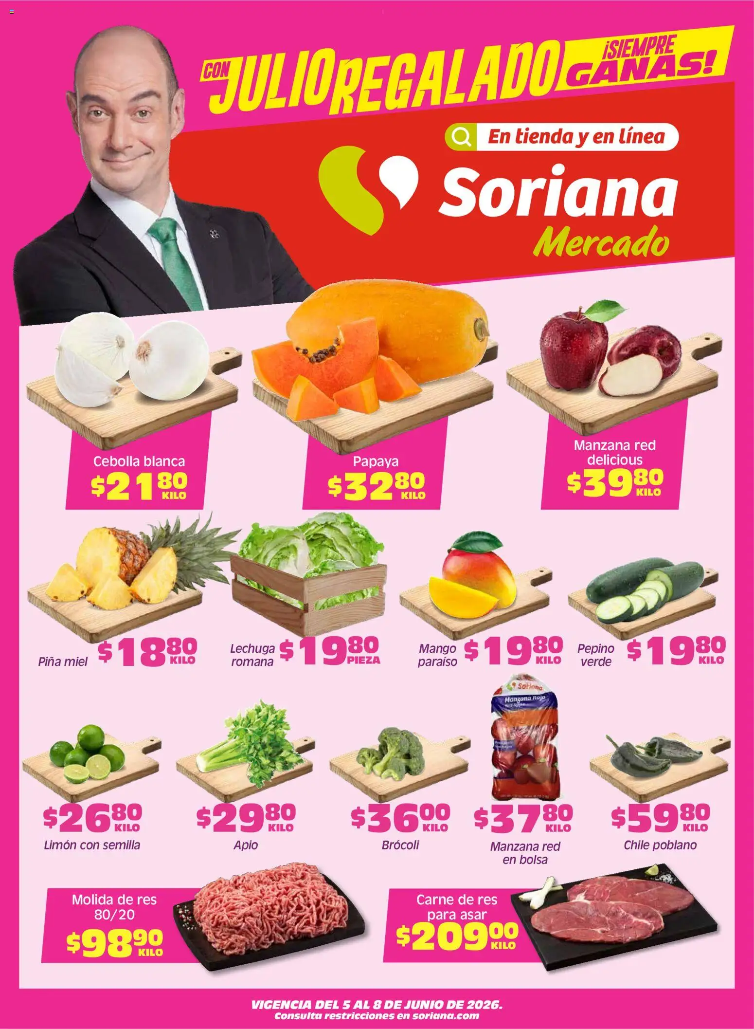 Nuevas ofertas de Soriana válidas en toda la República Mexicana desde el 05.06.2026. ¡Encuentra las mejores ofertas en Soriana Fin de Semana Mercado: Nuevo León! | Página: 1 | Productos: Cebolla, Bolsa, Res, Piña