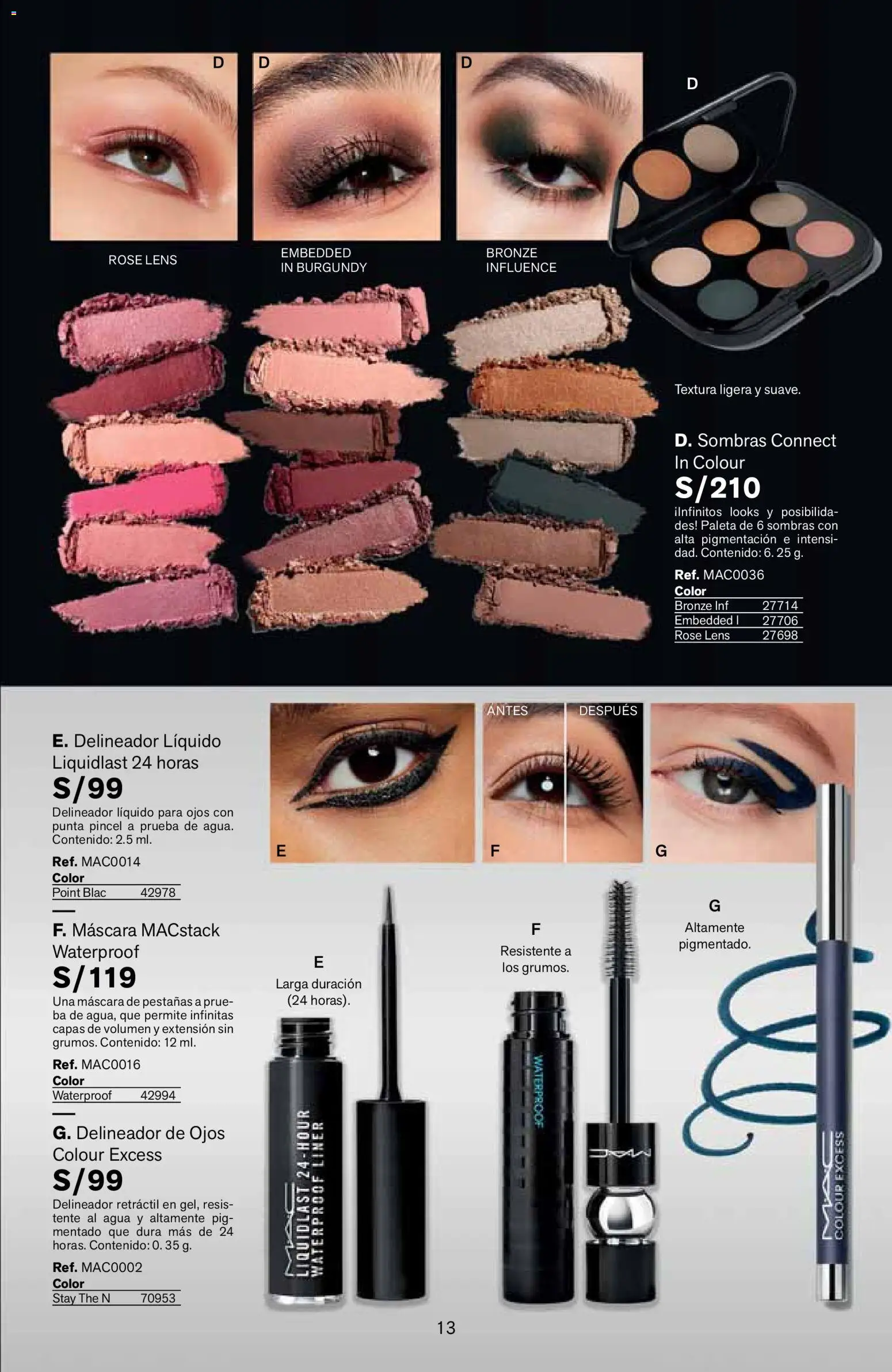 Catálogo Leonisa válido desde 25/06/2026 | Página: 13 | Productos: Máscara, Delineador de ojos, Delineador, Pincel