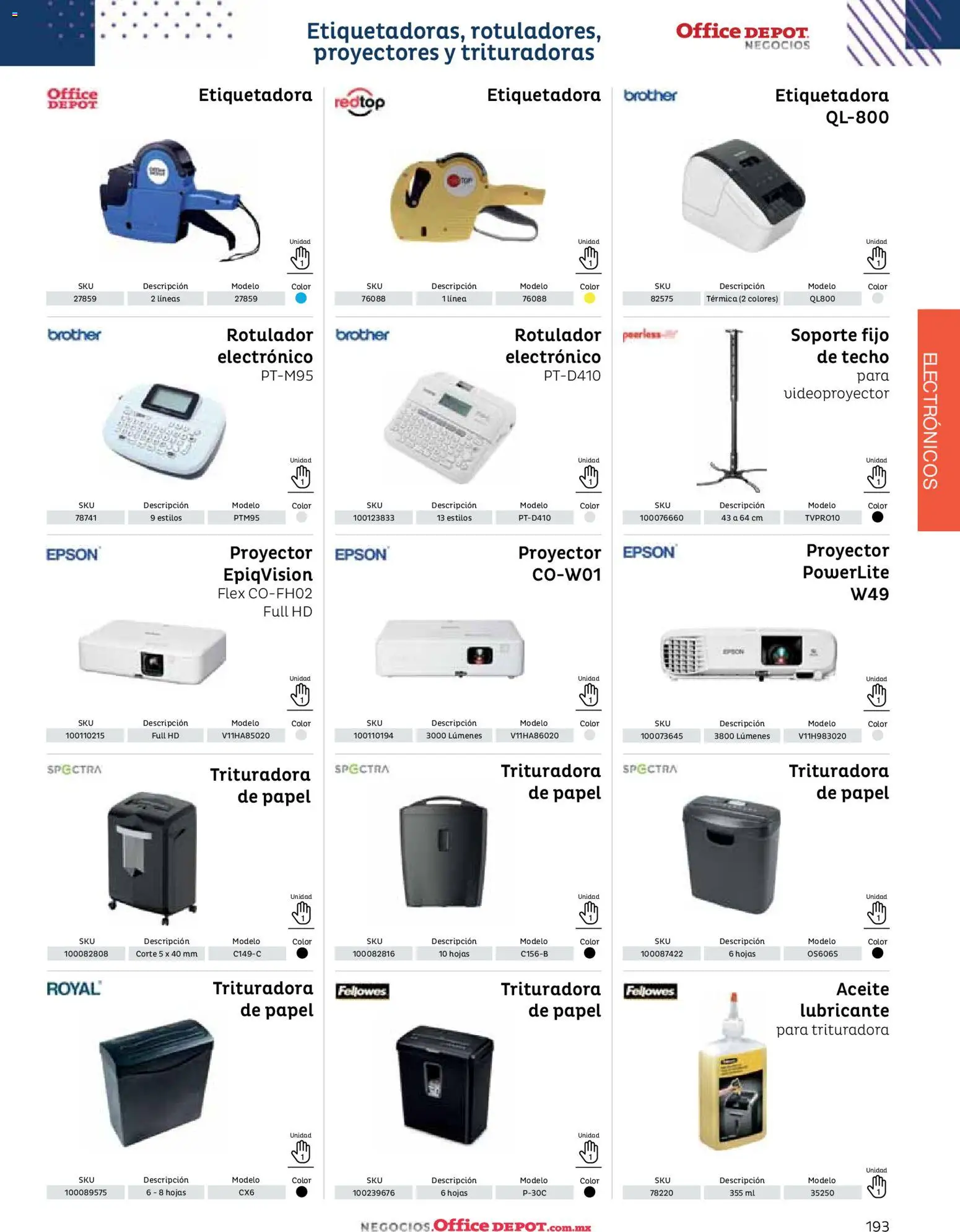 Nuevas ofertas de Office Depot válidas en toda la República Mexicana desde el 12/01/2026. ¡Encuentra las mejores ofertas en Office Depot catálogo 2026! | Página: 195 | Productos: Lubricante, Aceite, Proyector, Trituradora