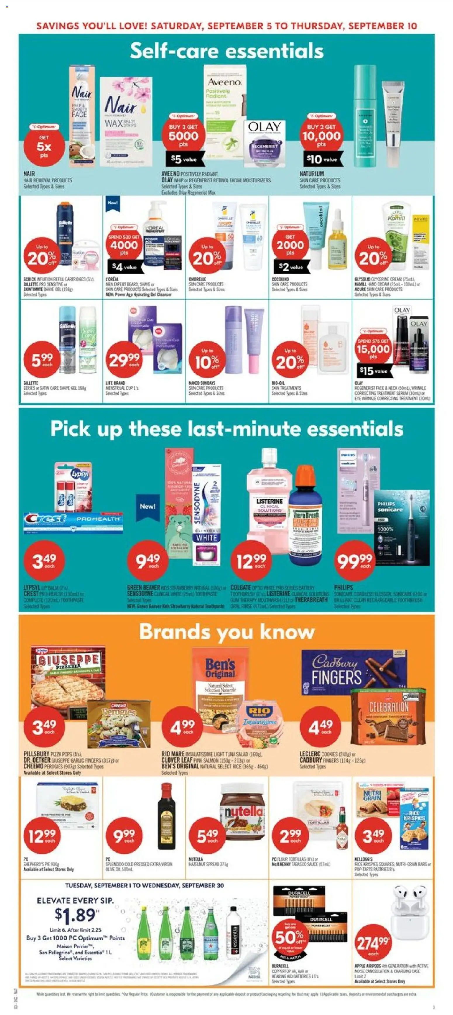 Shoppers flyer valid from Sep 5, 2026 | Page: 18 | Products: Cream, PC, Toothbrush, Tuna