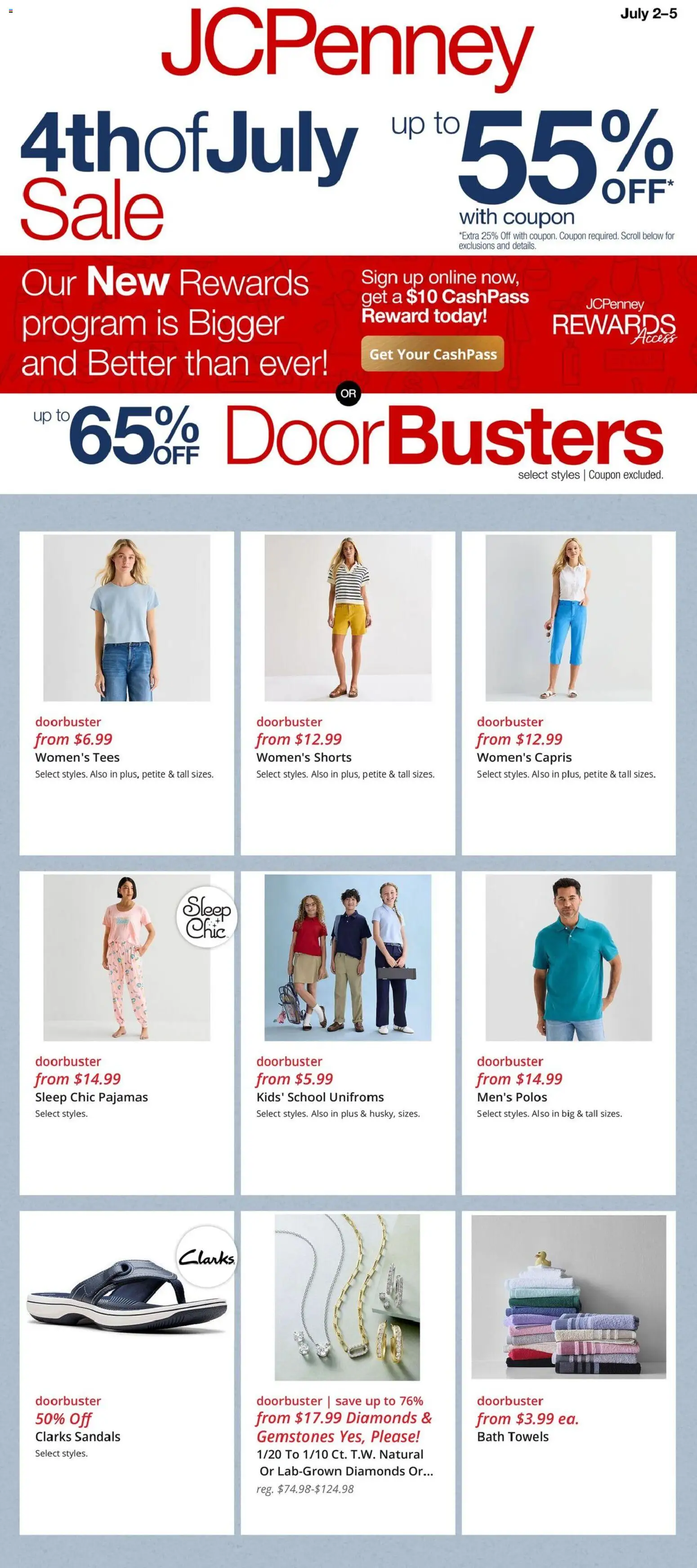JCPenney Weekly Ad - valid from 07/02/2026 | Page: 1 | Products: Bath, Shorts, Pajamas, Sandals