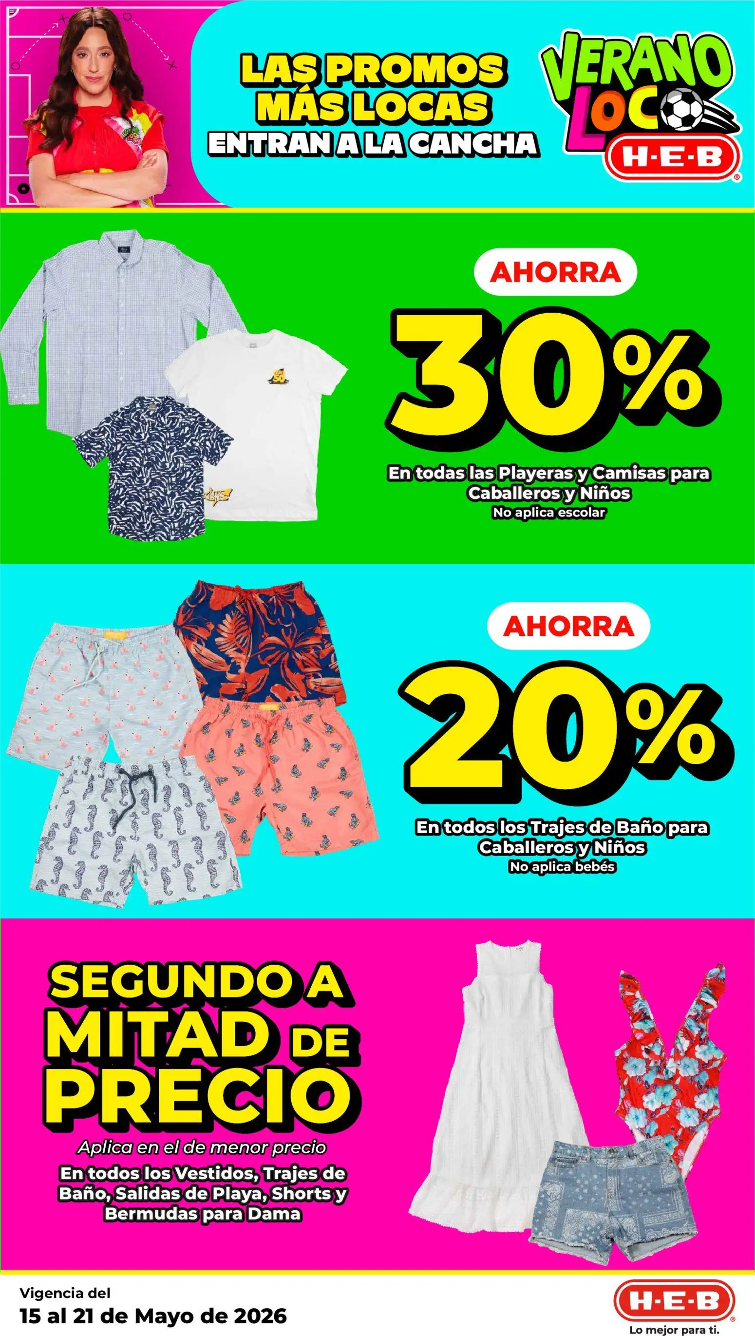 Nuevas ofertas de H-E-B válidas en toda la República Mexicana desde el 15.05.2026. ¡Encuentra las mejores ofertas en H-E-B folleto! | Página: 10 | Productos: Bermudas, Baño