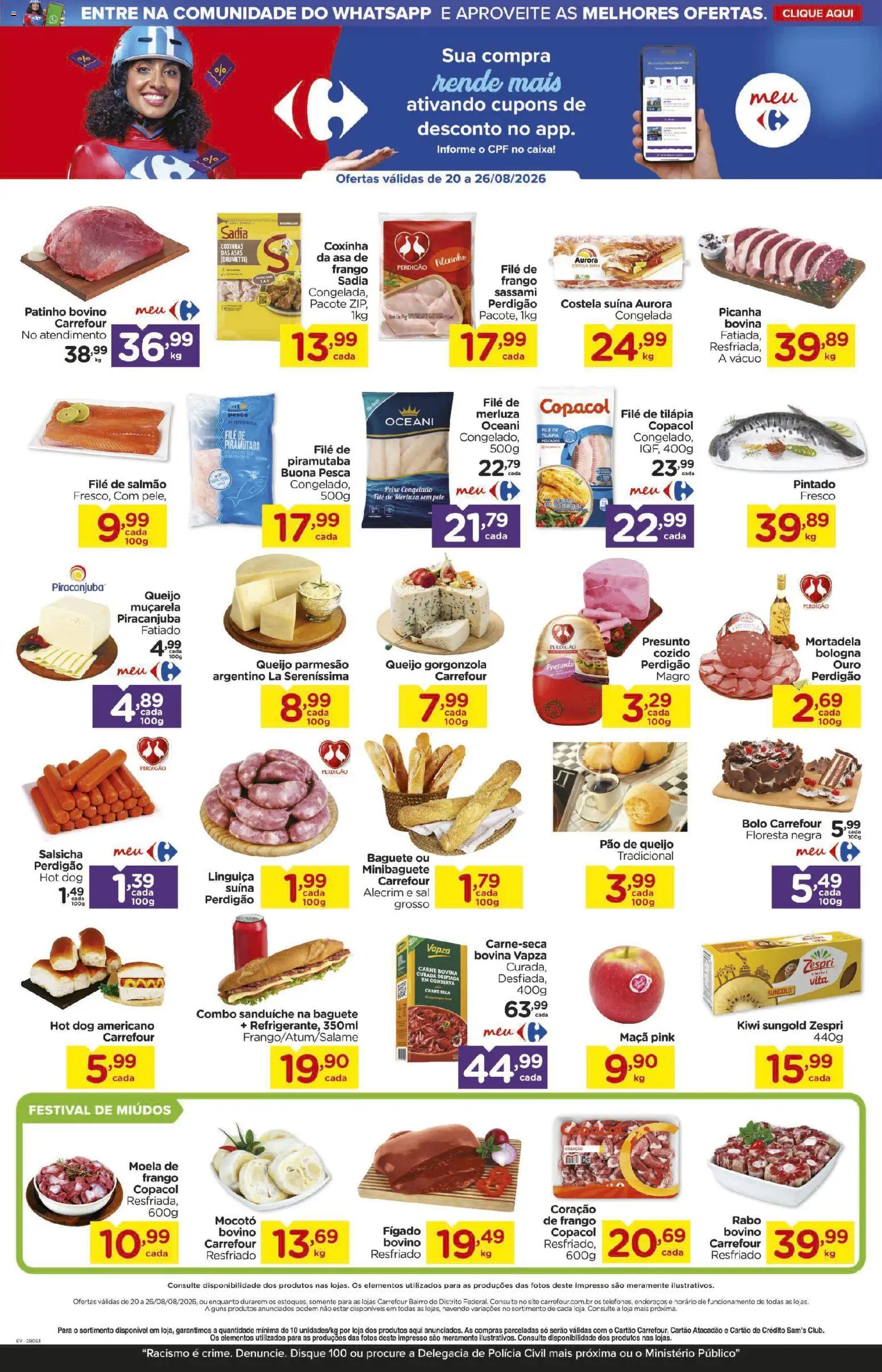 Carrefour Bairro Folheto - válido de 20/08/2026 | Página: 2 | Produtos: Presunto, Bolo, Filé de tilápia, Pão de queijo