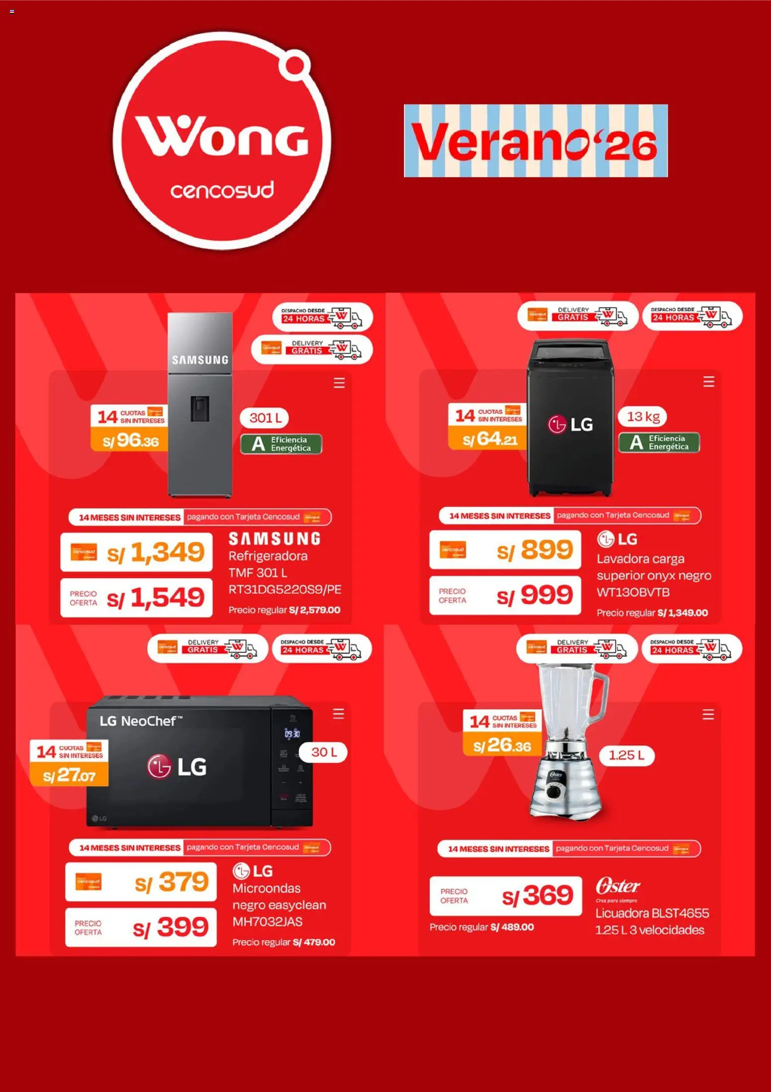 Catálogo Wong válido desde 17/08/2026 | Página: 5 | Productos: Lavadora, Microondas, Licuadora