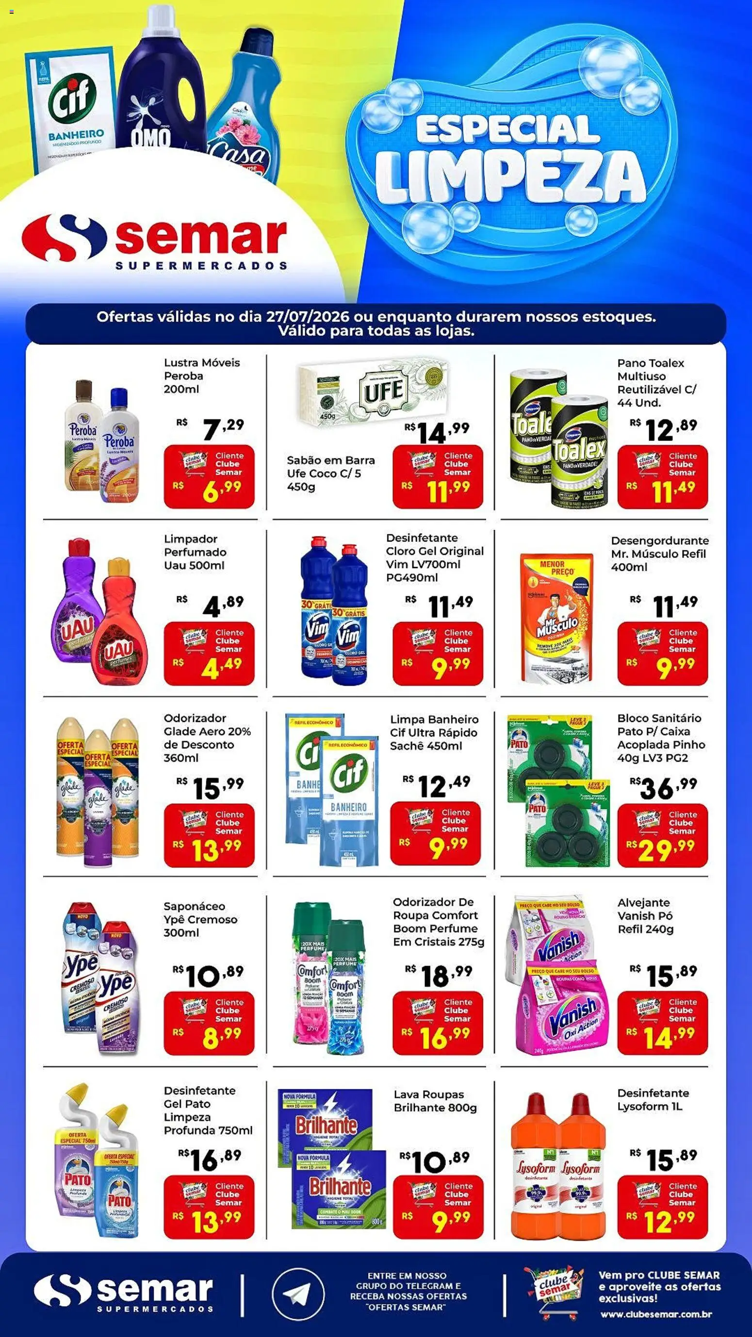 Semar Supermercado Folheto - válido de 27/07/2026 | Página: 1 | Produtos: Coco, Lustra móveis, Sabão em barra, Desinfetante