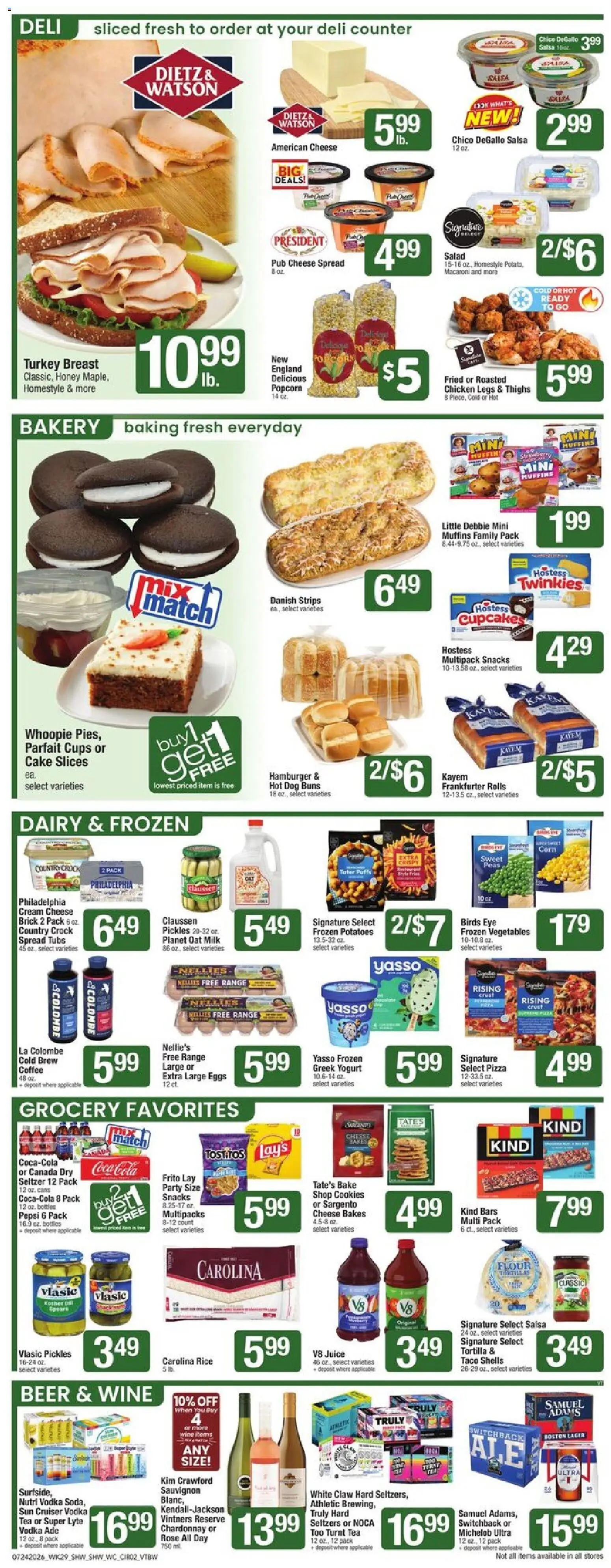 Shaw's Weekly Ad - VT - valid from 07/24/2026 | Page: 3 | Products: Bakery, Pizza, Juice, Tea