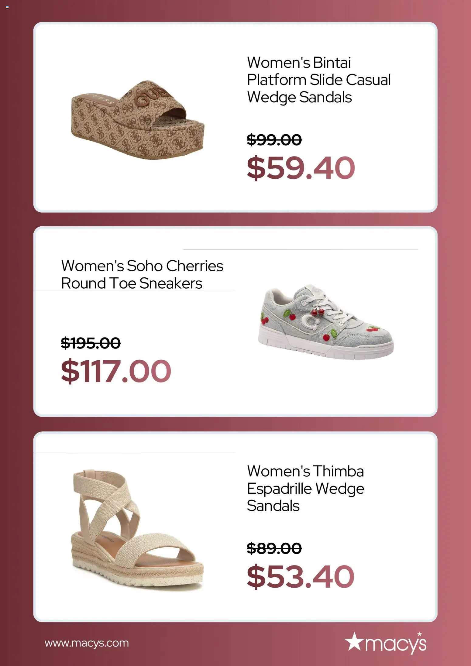 Macy's Weekly Ad - valid from 07/01/2026 | Page: 4 | Products: Cherries, Sneakers, Sandals