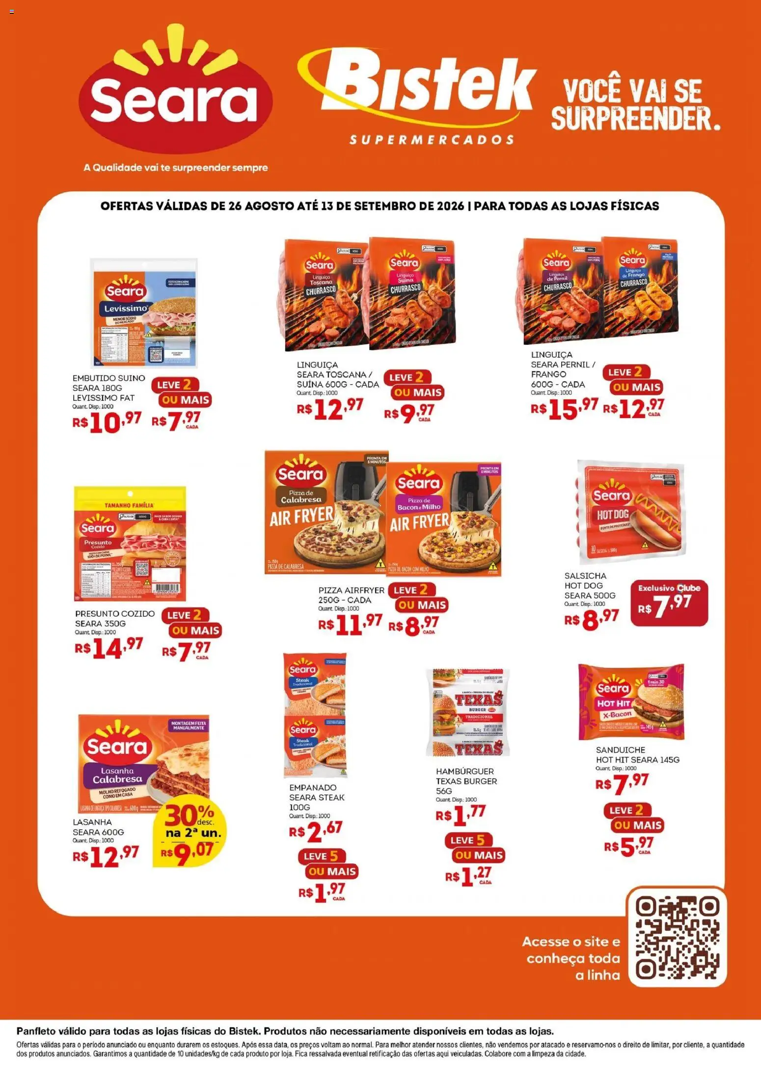 Bistek Supermercados Folheto - válido de 26/08/2026 | Página: 1 | Produtos: Air fryer, Pizza, Hambúrguer, Bacon