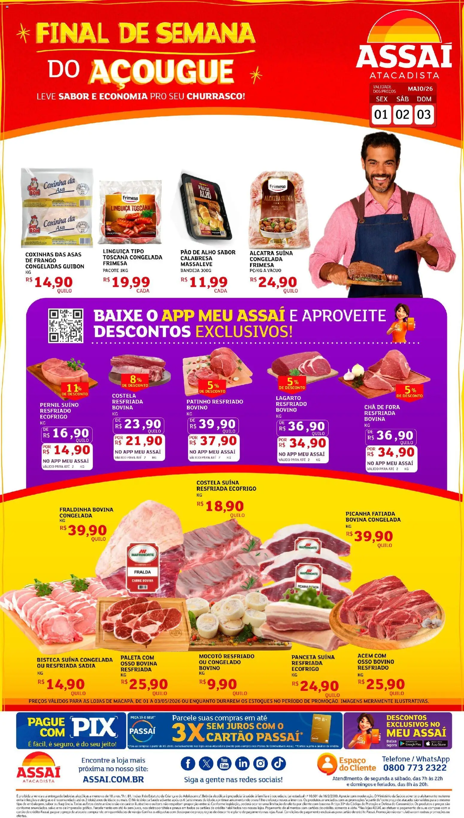 Assaí Atacadista Folheto - válido de 01.05.2026 | Página: 1 | Produtos: Alho, Picanha, Pneus, Carne