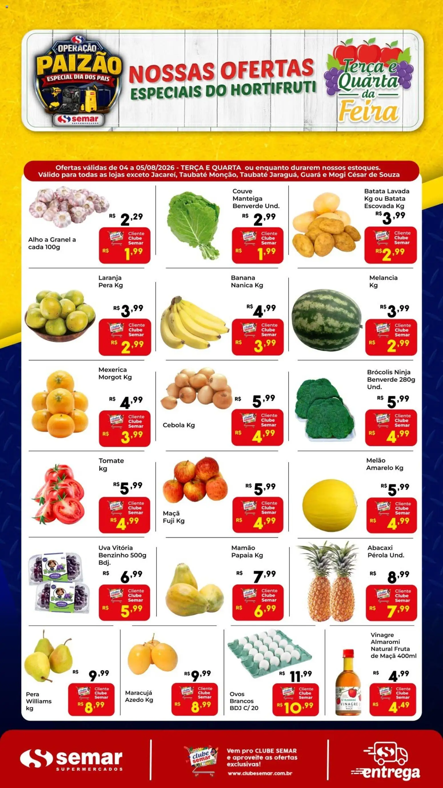 Semar Supermercado Folheto - válido de 04/08/2026 | Página: 1 | Produtos: Mexerica, Pera, Manteiga, Brócolis