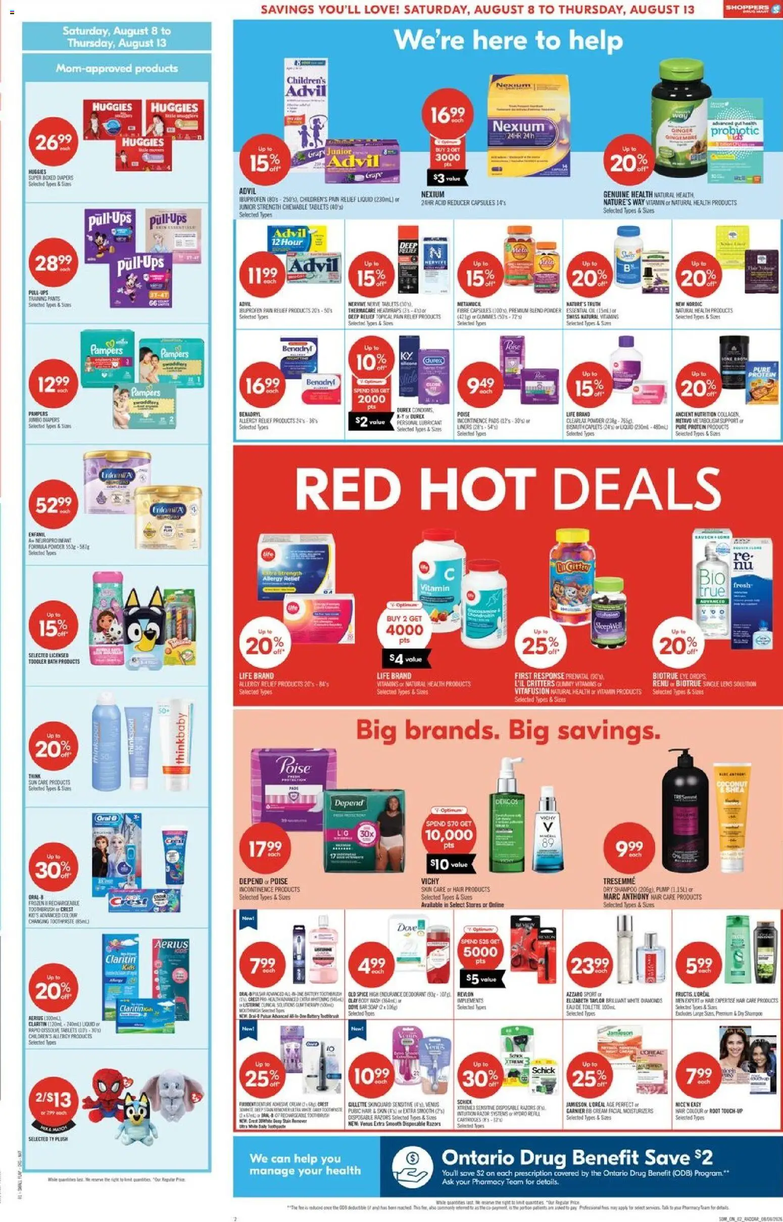 Shoppers flyer valid from Aug 7, 2026 | Page: 3 | Products: Eye drops, Eau de toilette, Powder, Bath