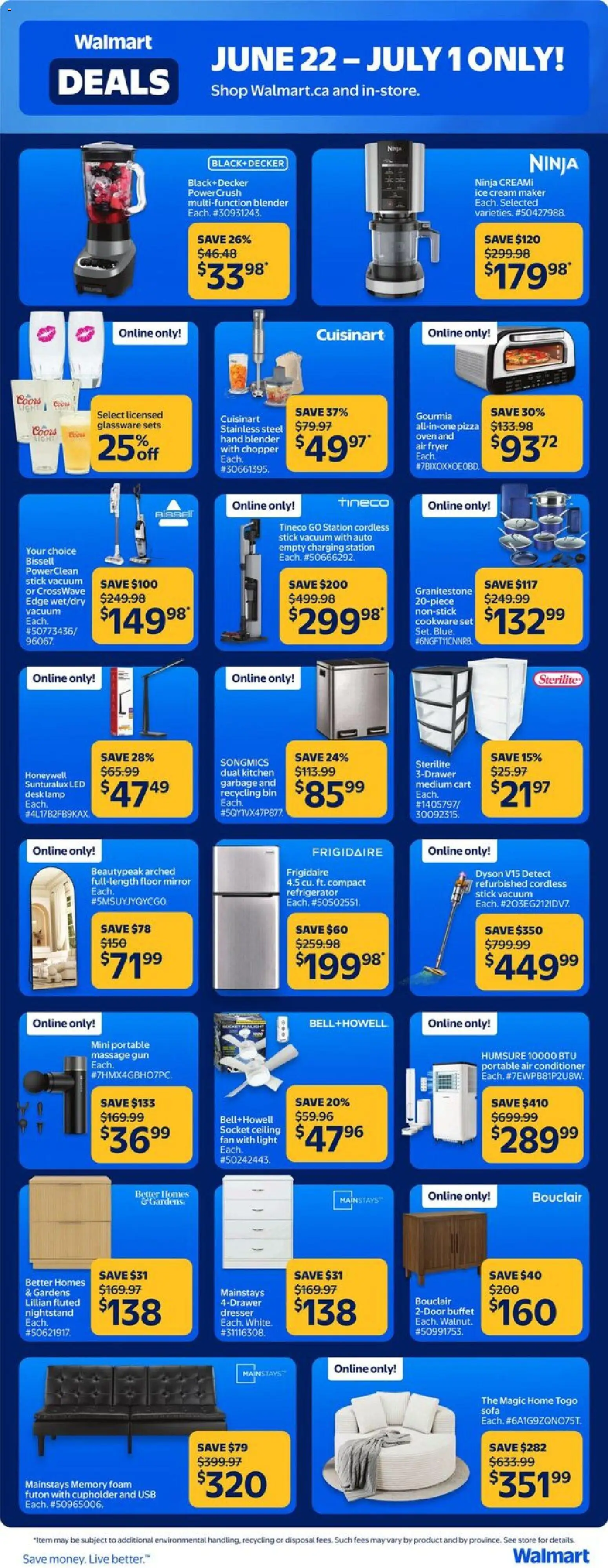 Walmart flyer valid from Jun 22, 2026 | Page: 3 | Products: Refrigerator, Fryer, Sofa, Pizza