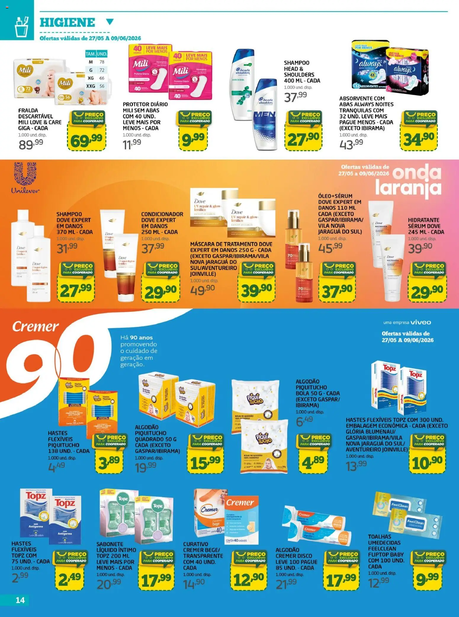 Cooper Folheto - válido de 27.05.2026 | Página: 14 | Produtos: Condicionador, Sérum, Absorvente, Disco