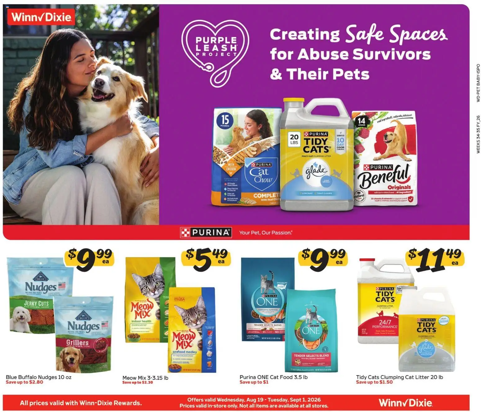 Winn Dixie In-Store Flyer - valid from 08/19/2026 | Page: 1 | Products: Cat Litter, Jerky, Chicken, Seafood