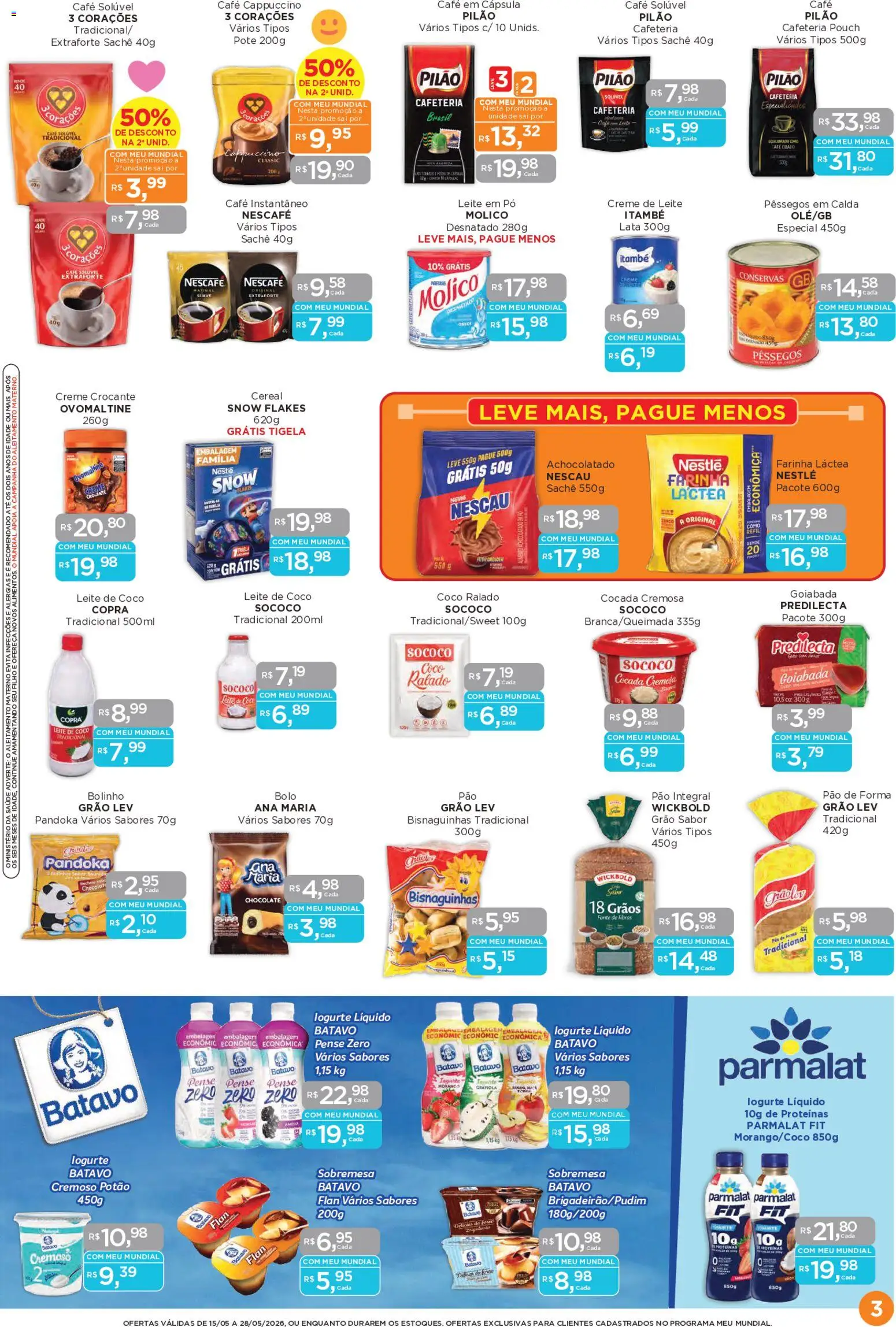 Mundial Folheto - válido de 15.05.2026 | Página: 3 | Produtos: Nescau, Chocolate, Café solúvel, Leite de coco