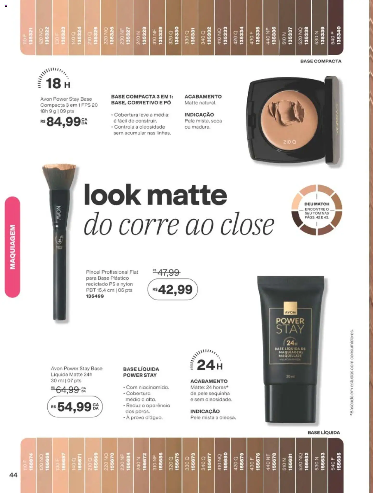 Avon Folheto - válido de 01/09/2026 | Página: 44 | Produtos: Maquiagem, Pó, Pincel, Base