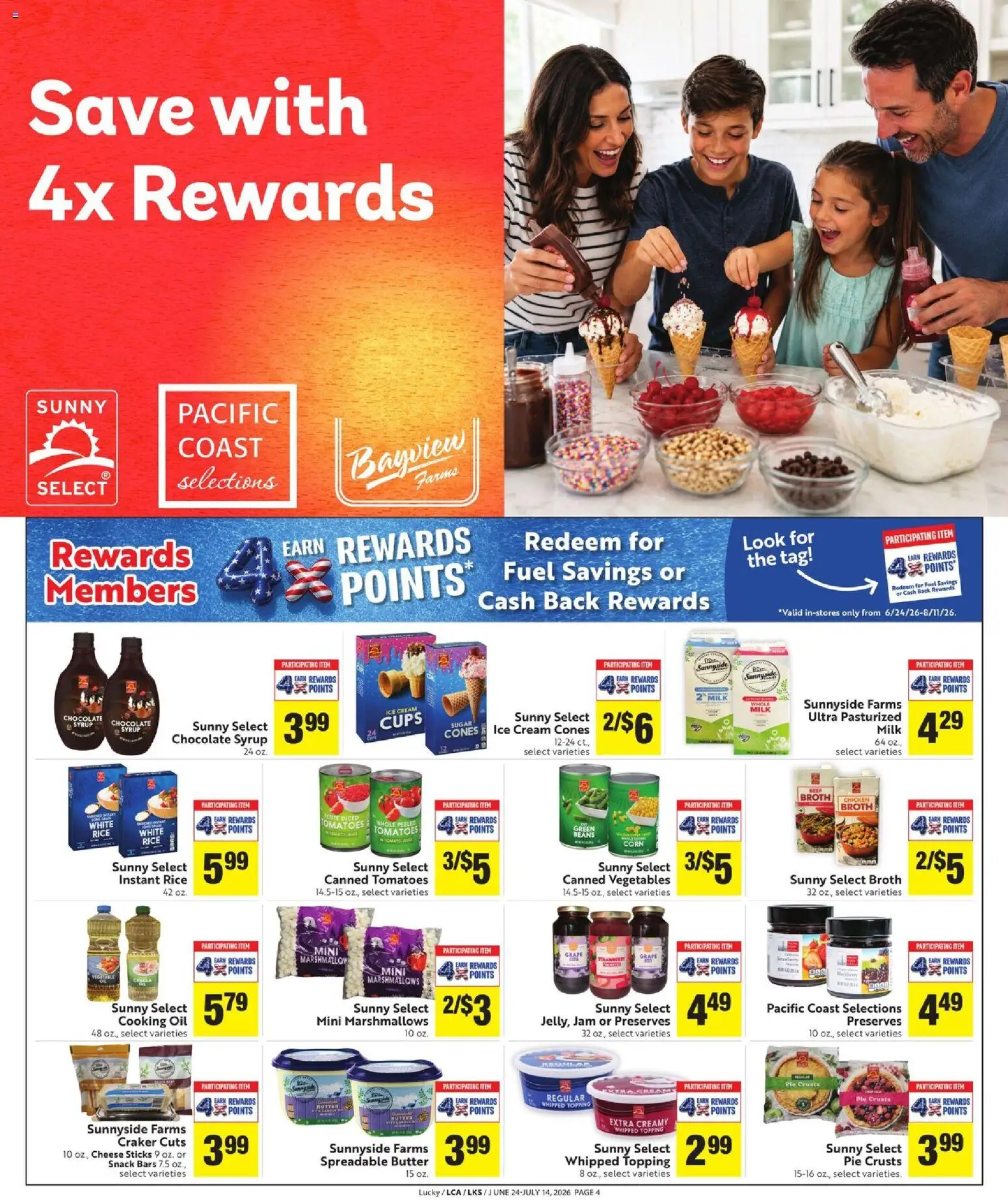 Lucky Supermarkets Online Savings Guide - valid from 06/24/2026 | Page: 4 | Products: Corn, Rice, Cream, Vegetables