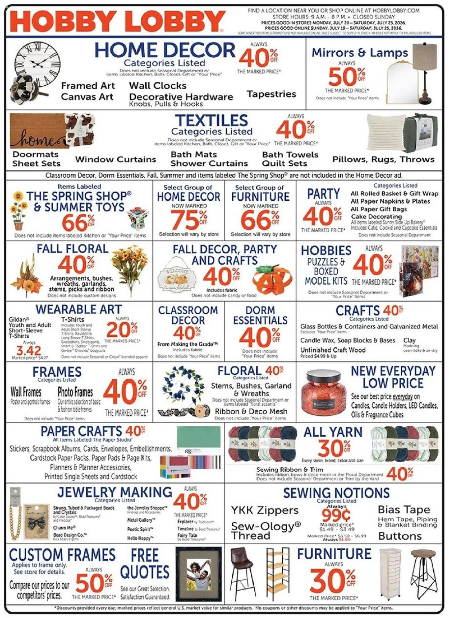 Hobby Lobby Weekly Ad - valid from 07/19/2026 | Page: 1 | Products: Table, Model Kits, Bath, Quilt