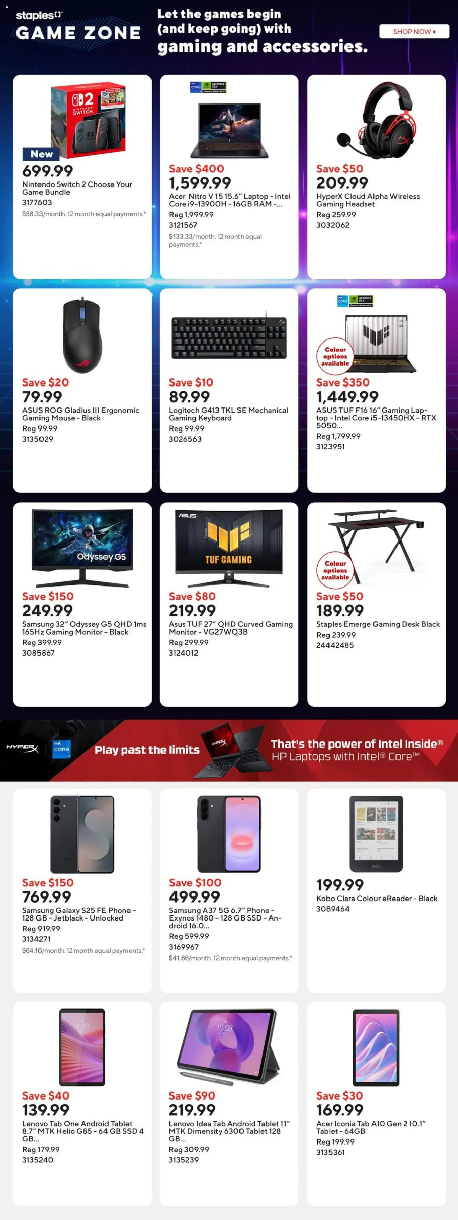Staples flyer valid from Jul 17, 2026 | Page: 8 | Products: Phone, Keyboard, Laptop, Nintendo Switch