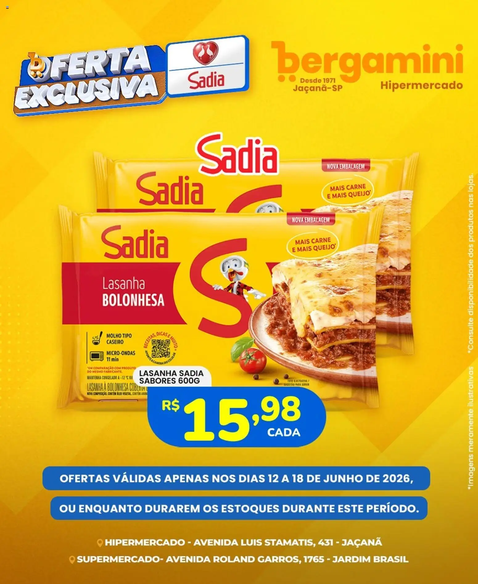 Supermercado Bergamini Folheto - válido de 12.06.2026 | Página: 1 | Produtos: Óleo, Microondas, Carne, Lasanha