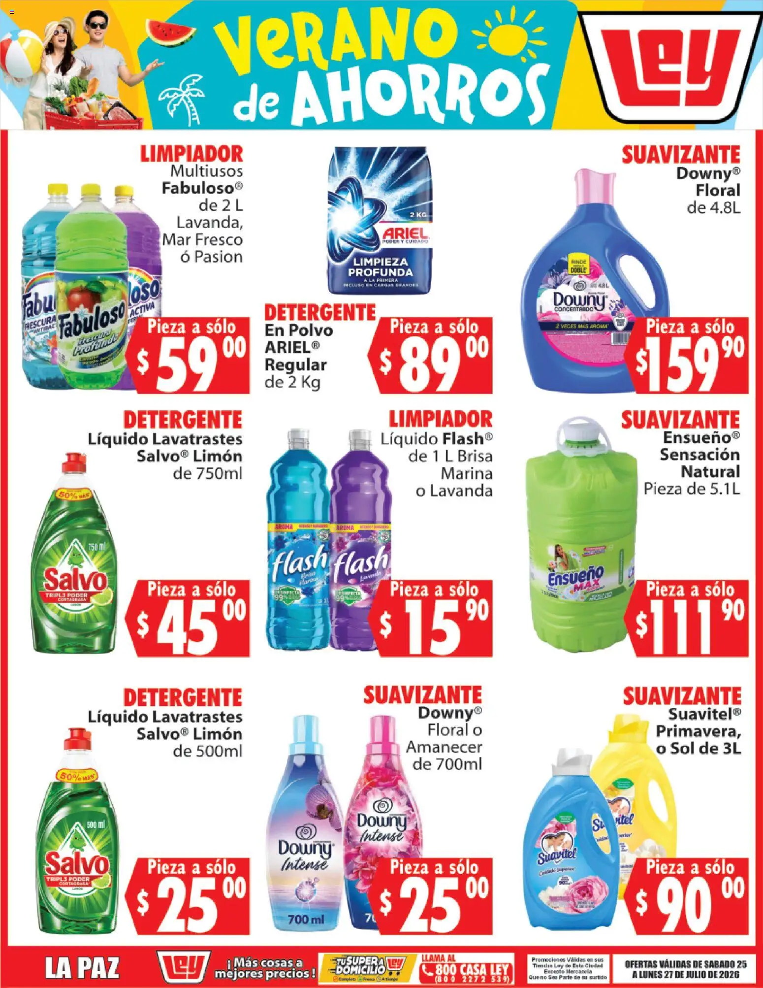 Nuevas ofertas de Casa Ley válidas en toda la República Mexicana desde el 25/07/2026. ¡Encuentra las mejores ofertas en Casa Ley folleto Verano de ahorros! | Página: 6 | Productos: Detergente, Suavizante, Limpiador, Polvo