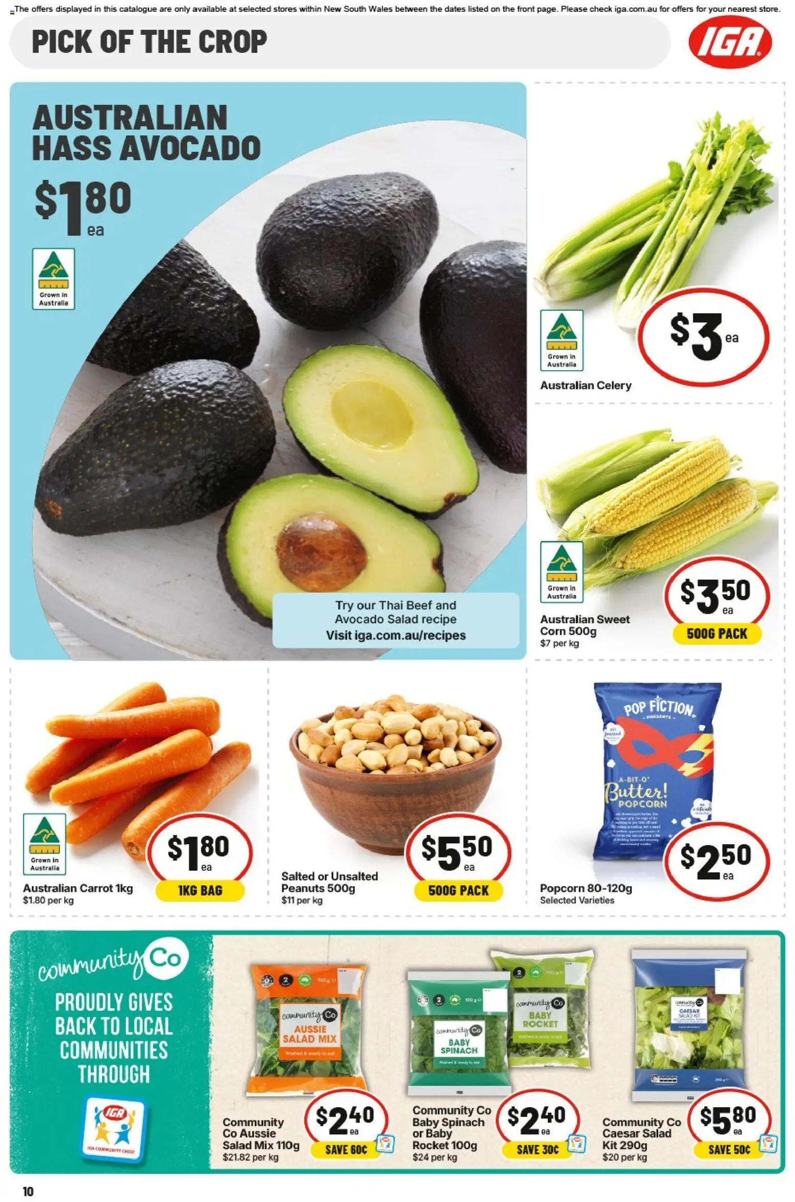 IGA catalogue - valid from 03.06.2026 | Page: 10 | Products: Popcorn, Avocado, Rocket, Spinach