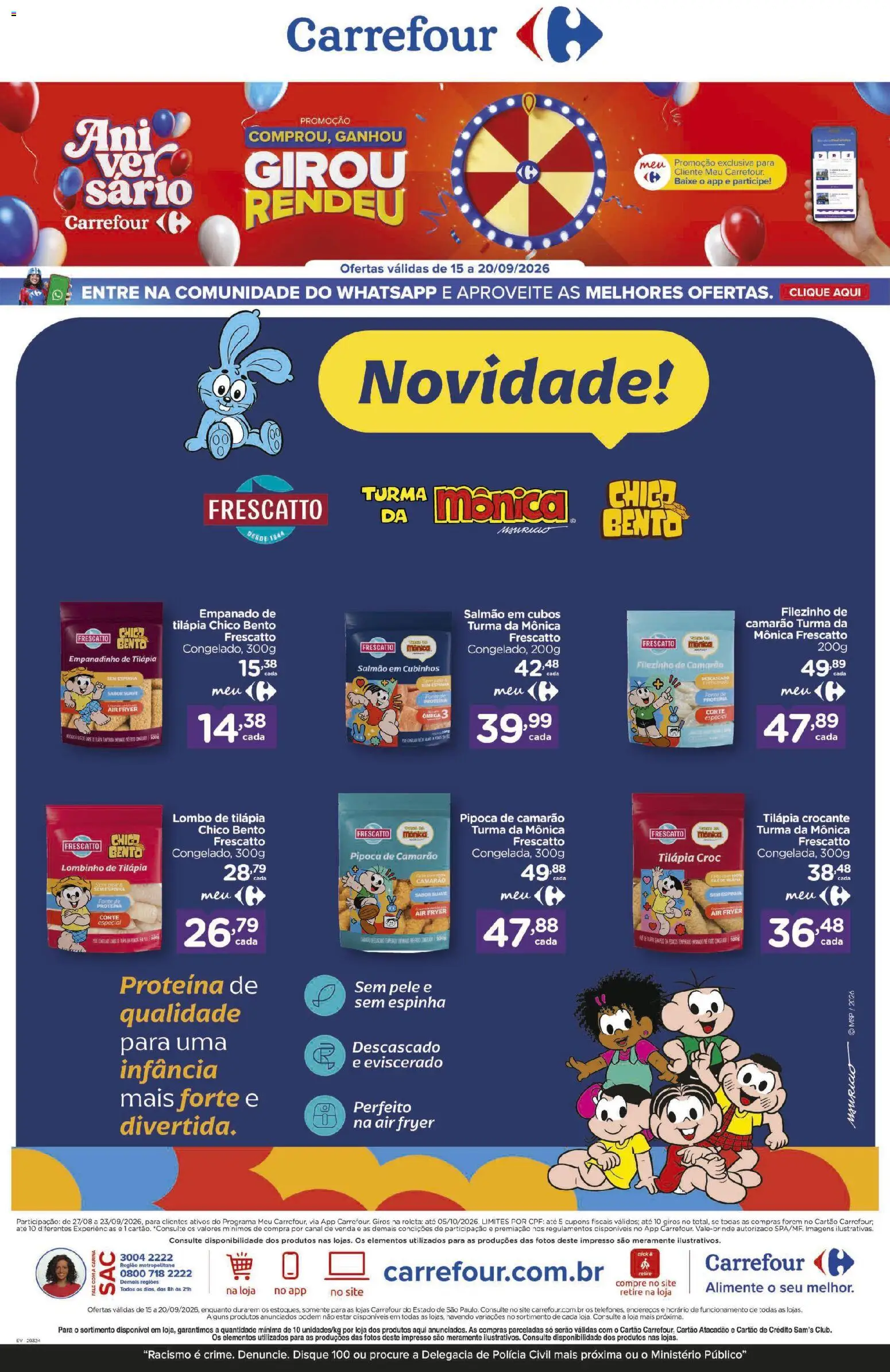 Carrefour Folheto - válido de 15/09/2026 | Página: 1 | Produtos: Ômega 3, Salmão, Lombo, Camarão